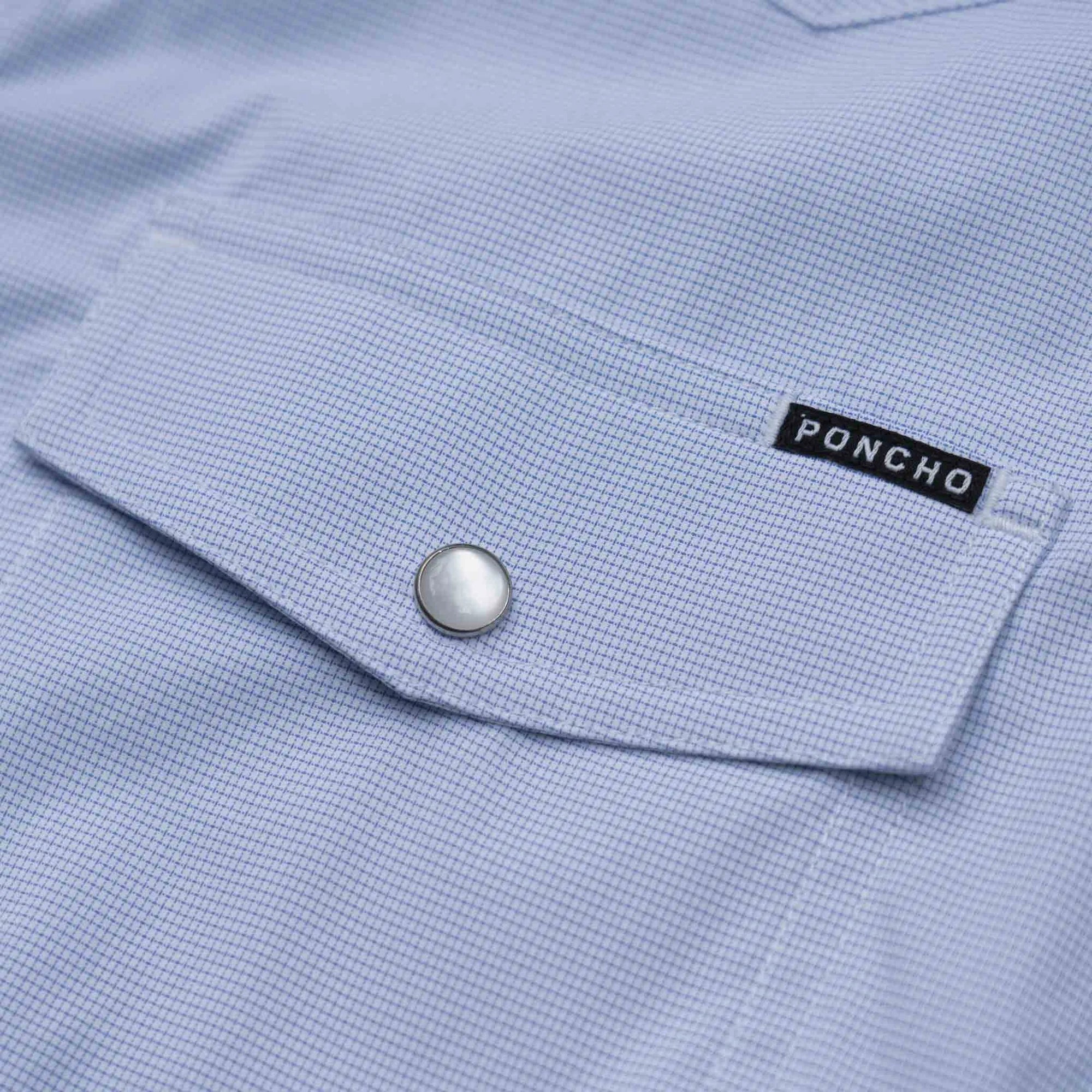 Men's Poncho "The Padre" Blue Short Sleeve Regular Fit Pearl Snap Shirt
