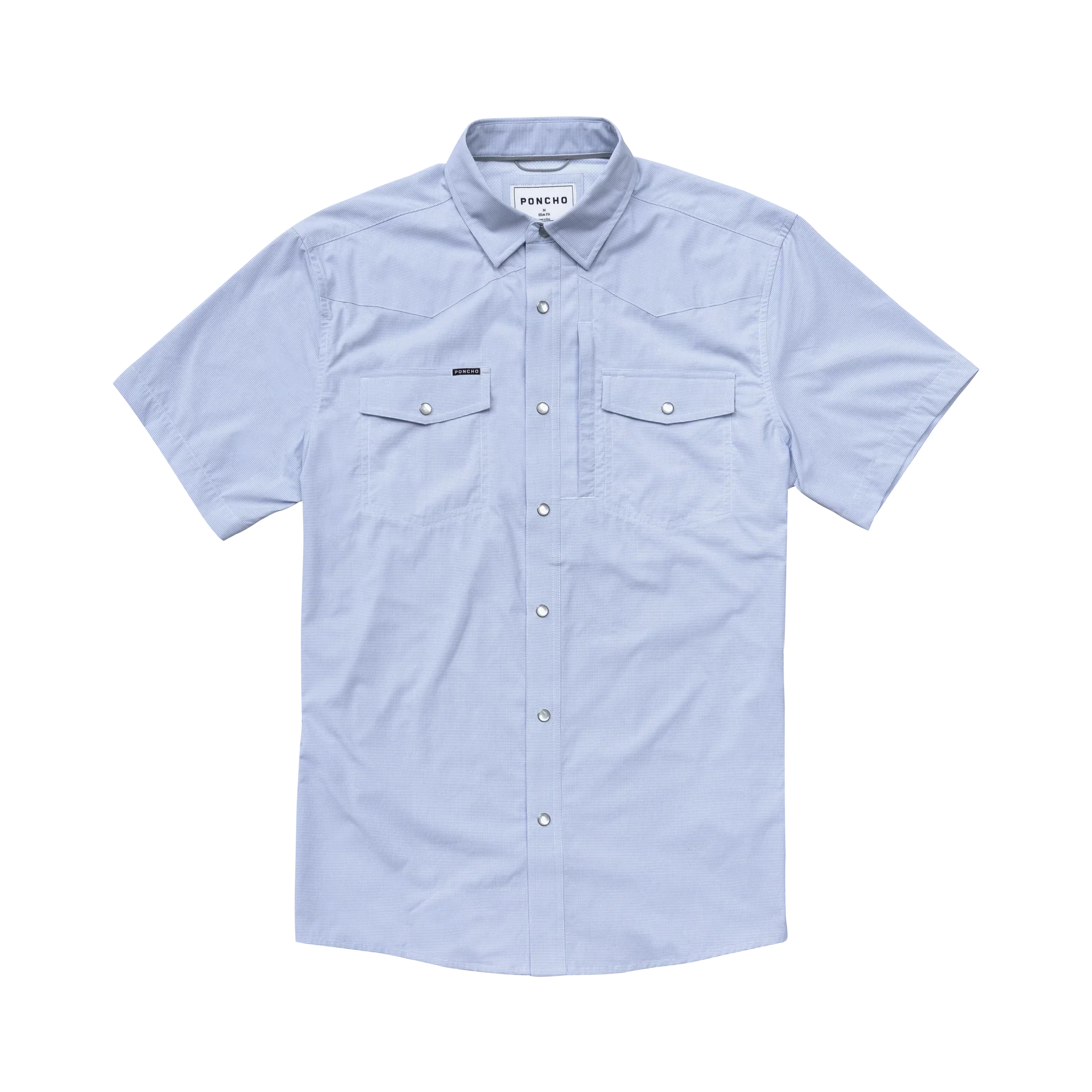 Men's Poncho "The Padre" Blue Short Sleeve Regular Fit Pearl Snap Shirt