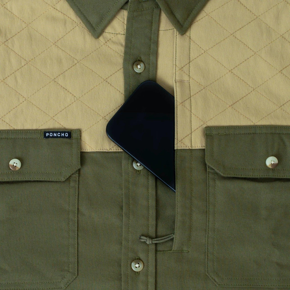 Men's Poncho "The Roosevelt" Green Long Sleeve Button Up