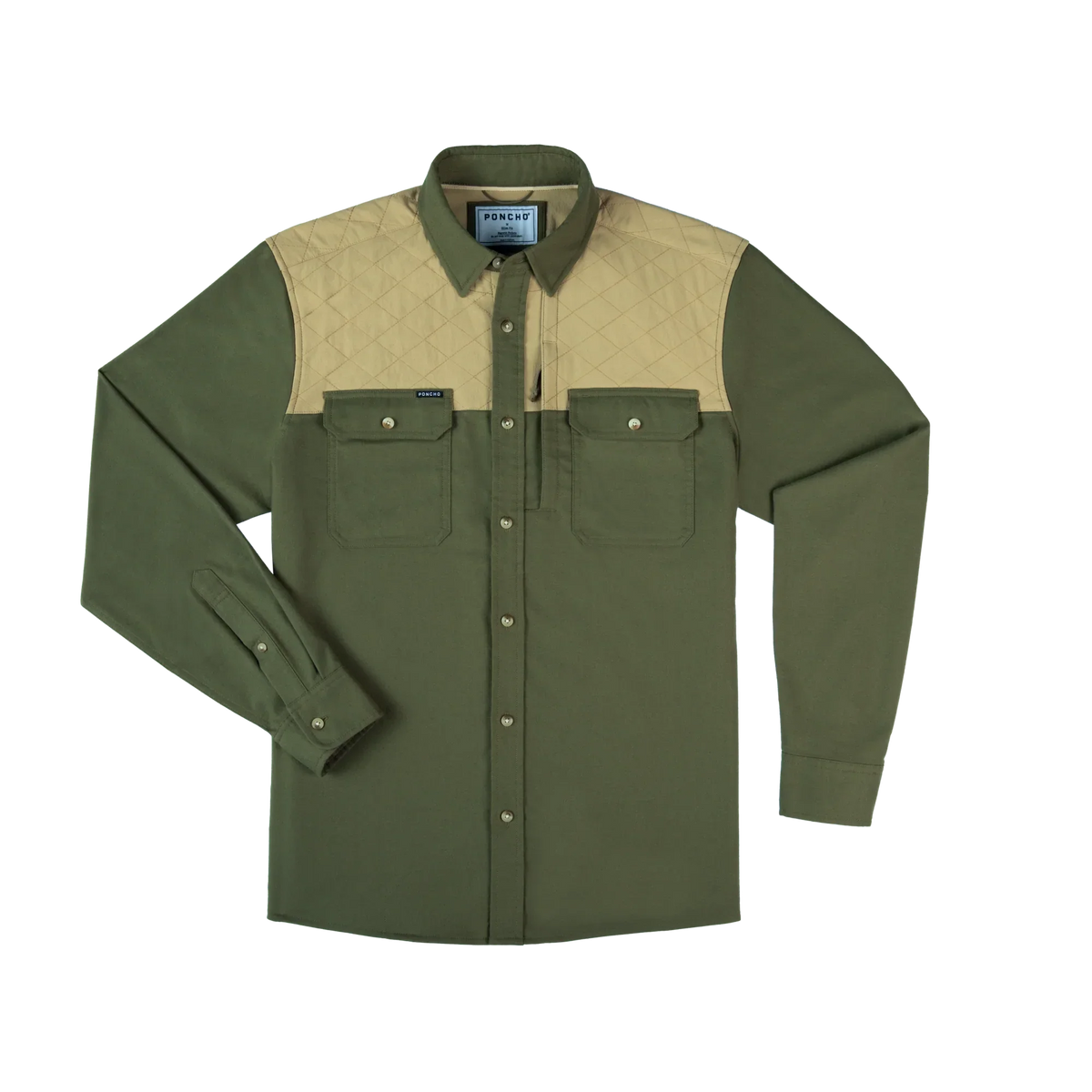 Men's Poncho "The Roosevelt" Green Long Sleeve Button Up