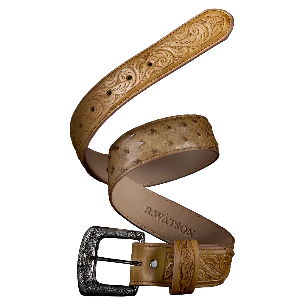 Men's R. Watson Antique Saddle Full Quill Ostrich Belt RWB2310