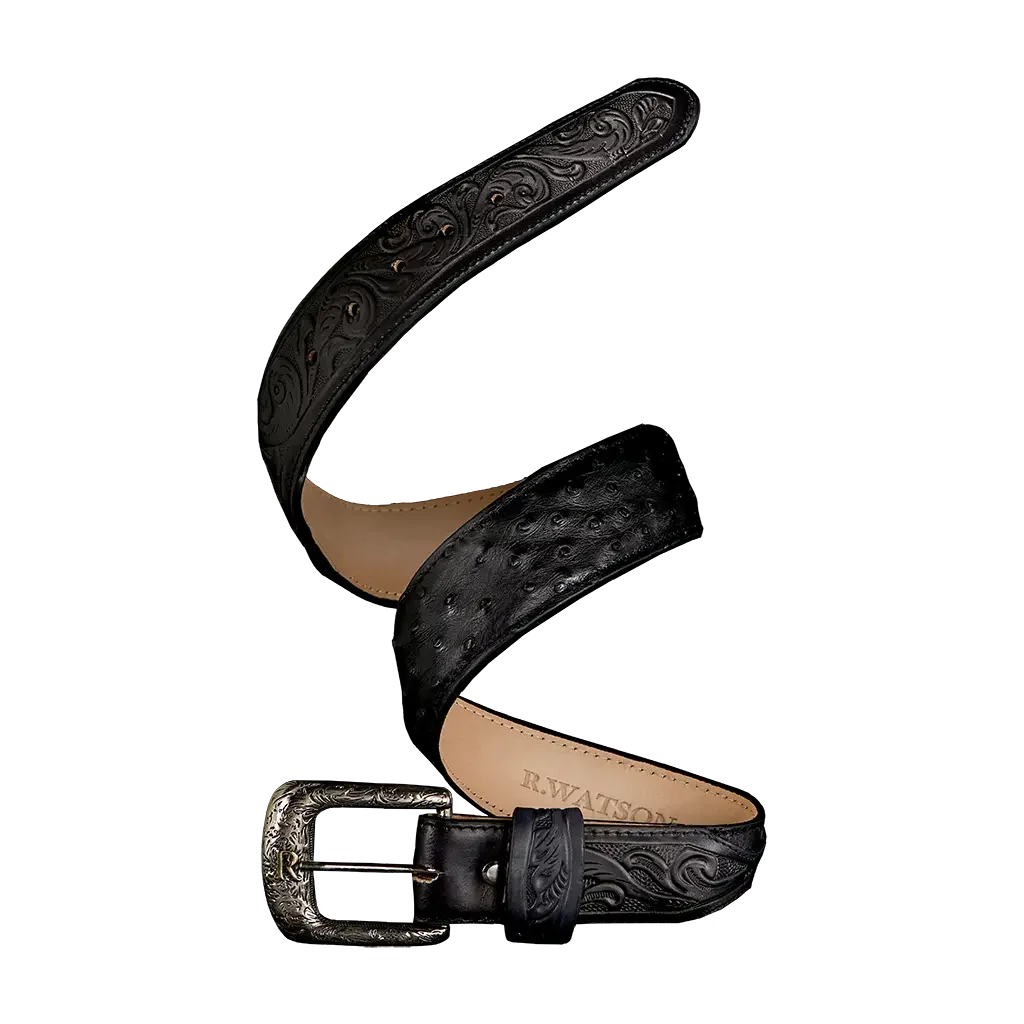 Men's R. Watson Black Full Quill Ostrich Belt RWB2311