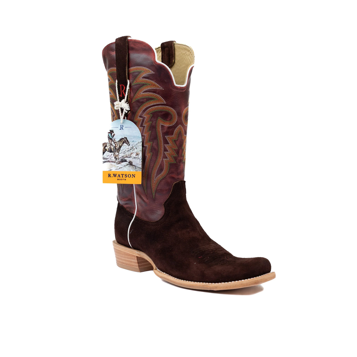 R. Watson Men's Chocolate Roughout Deer Narrow Toe Boots RW7304-1