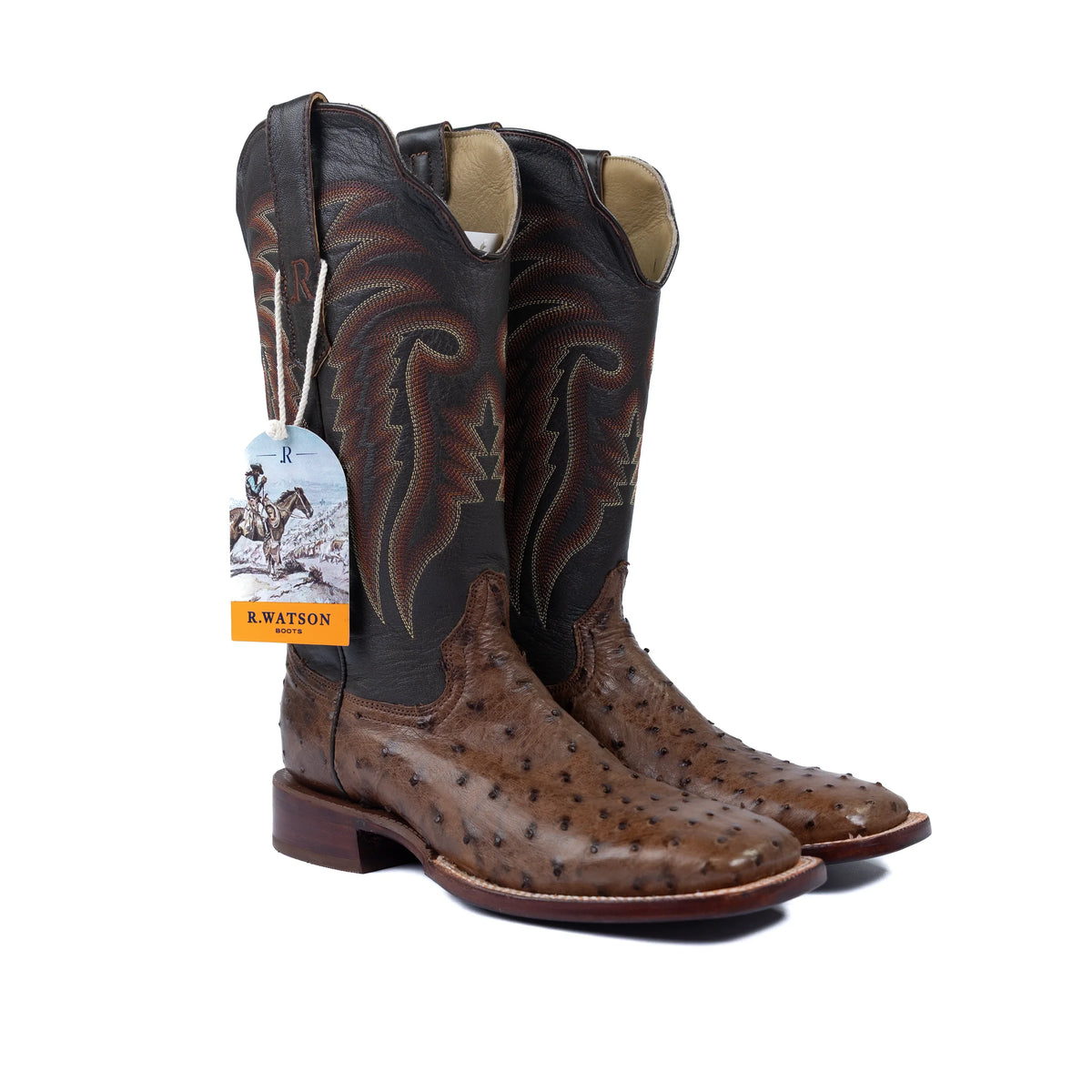 Men's R. Watson Full Quill Ostrich Wide Square with 13″ Chocolate Cowhide Top RW4501-2