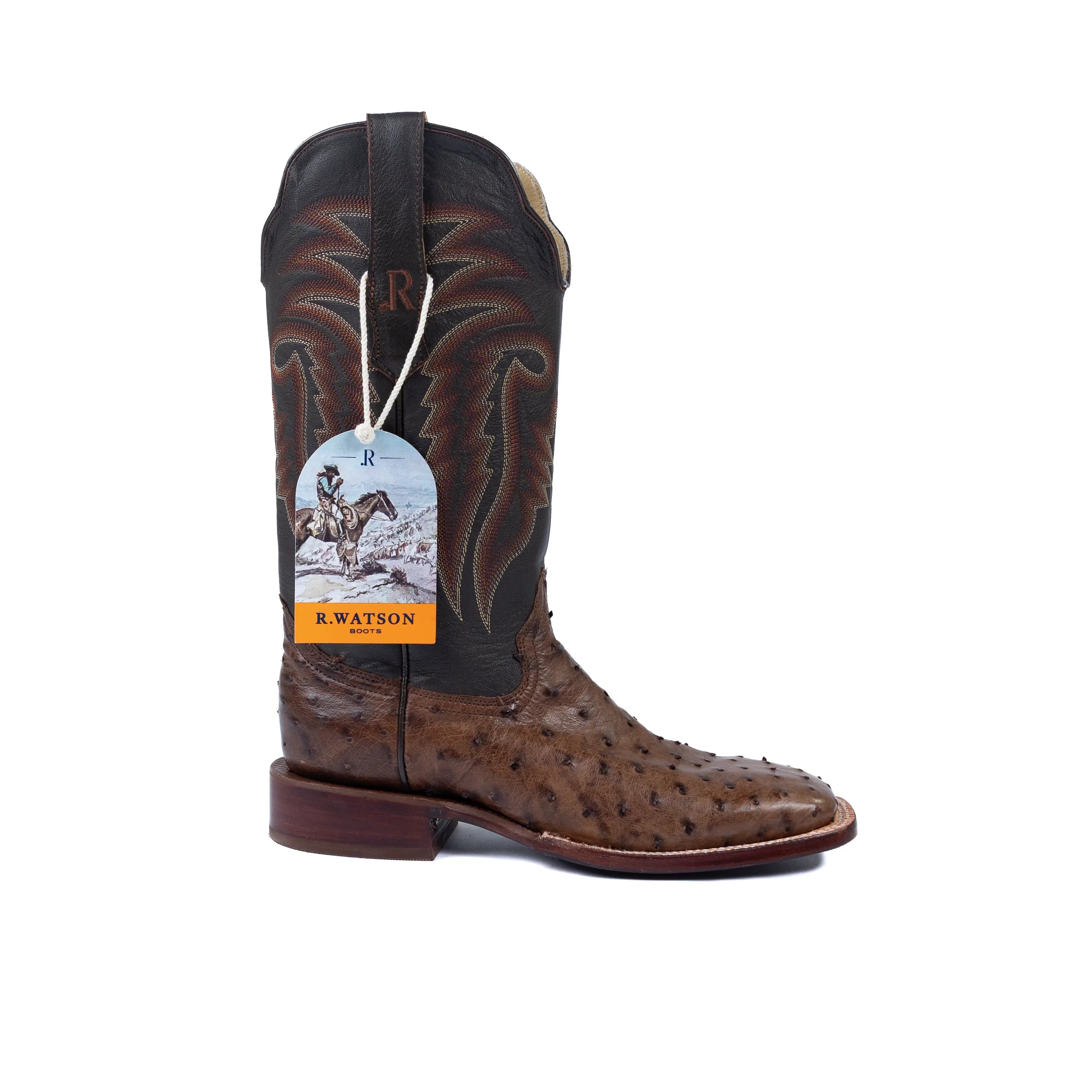 Men's R. Watson Full Quill Ostrich Wide Square with 13″ Chocolate Cowhide Top RW4501-2