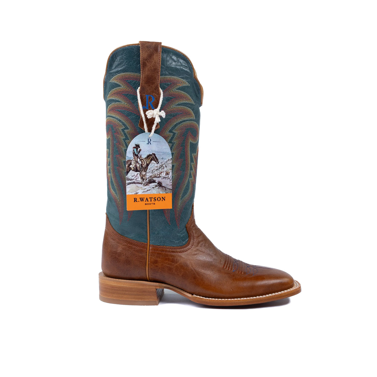 Men's R. Watson Palomino Tan Cowhide Boots with 13″ Baby Blue Goat Top RW8005-2