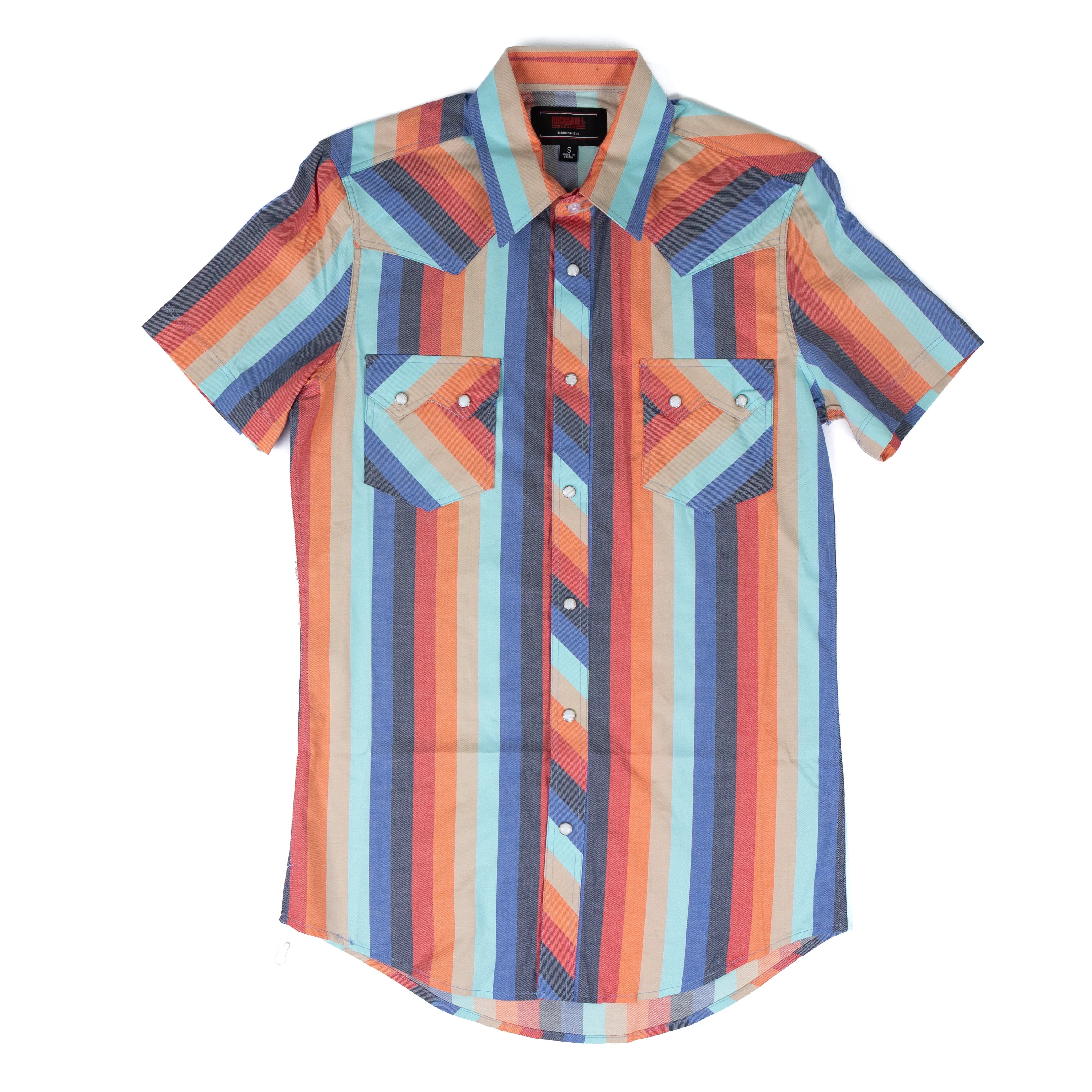 Men's Rock and Roll Denim Orange Vintage Stripe Snap Shirt BMN3S08325