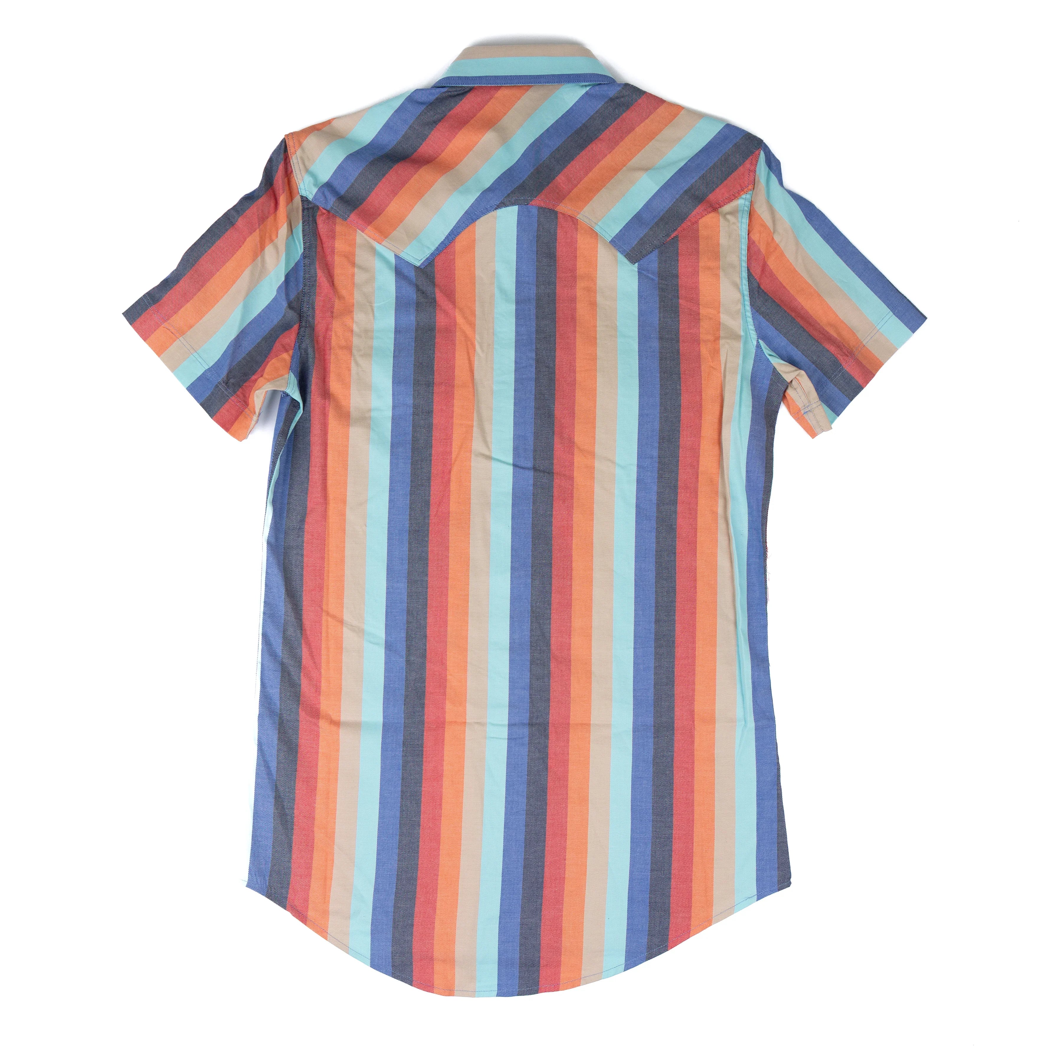 Men's Rock and Roll Denim Orange Vintage Stripe Snap Shirt BMN3S08325