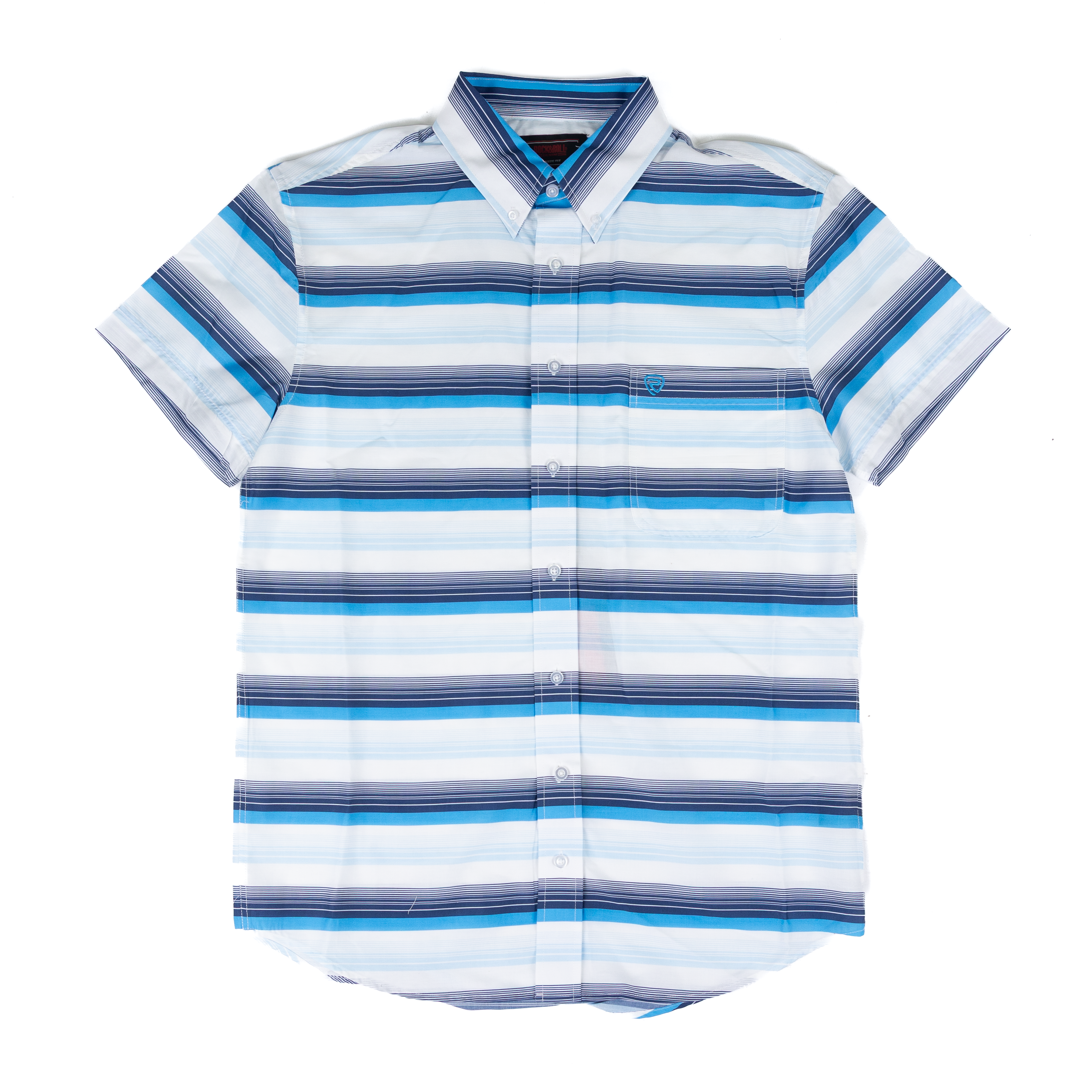 Men's Rock and Roll Blue Short Sleeve Striped Button Down Shirt BMB3S08655