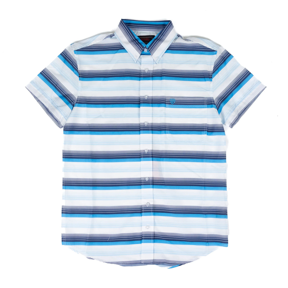 Men's Rock and Roll Blue Short Sleeve Striped Button Down Shirt BMB3S08655