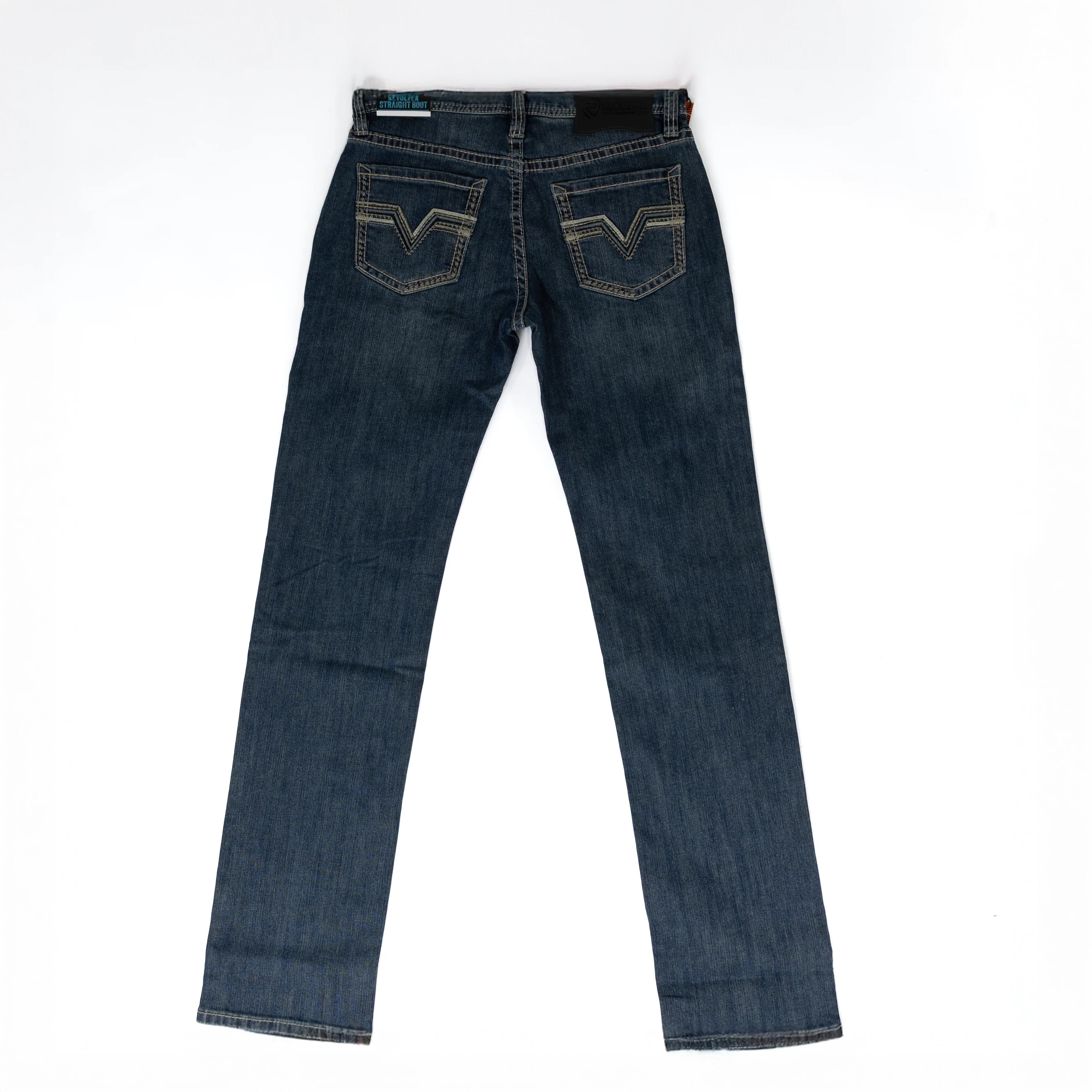Men's Rock and Roll Dark Wash Pleather Embroidered Revolver Straight Bootcut Jeans BM1RD09126