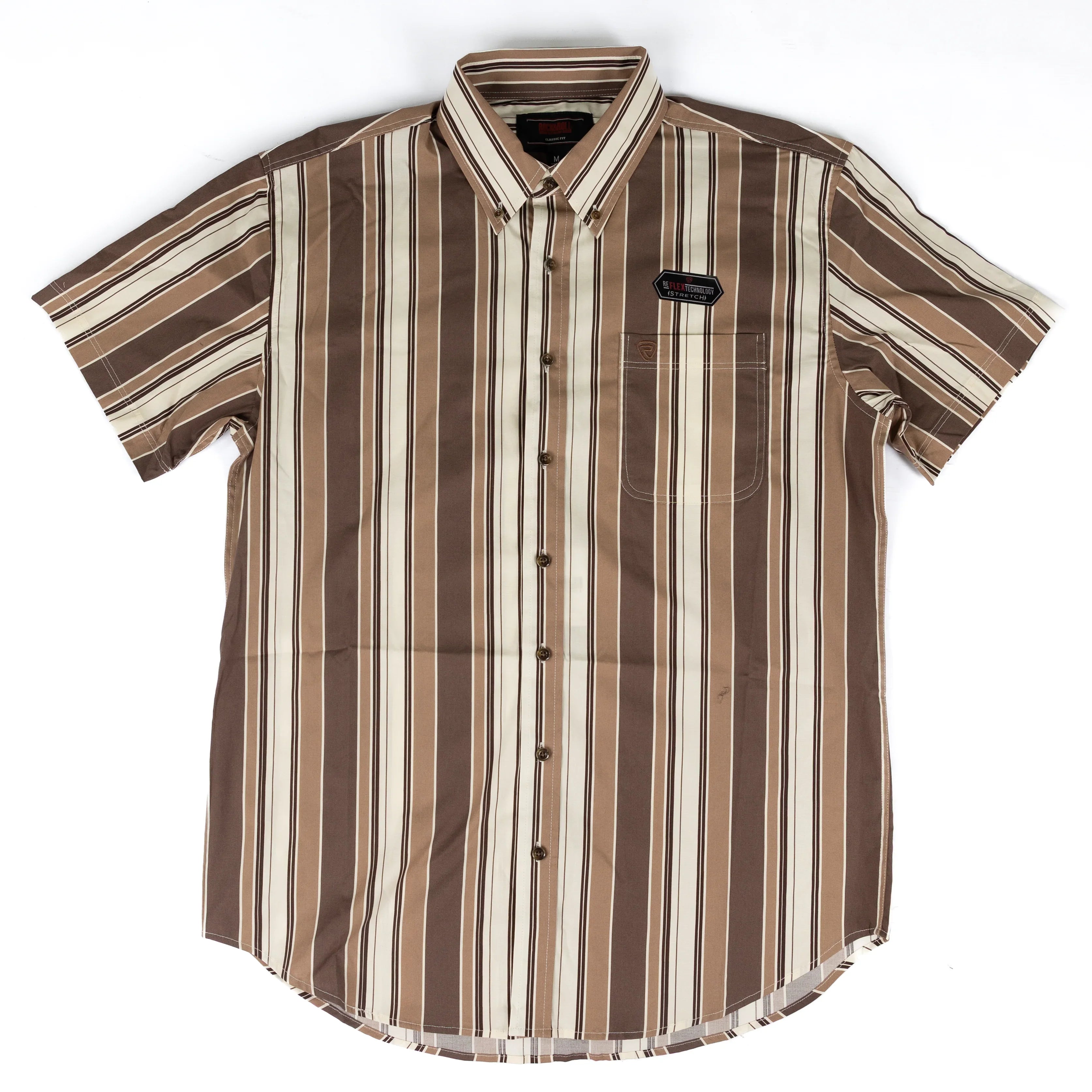 Men's Rock and Roll Denim Brown Striped Short Sleeve Button up BMB3S08663