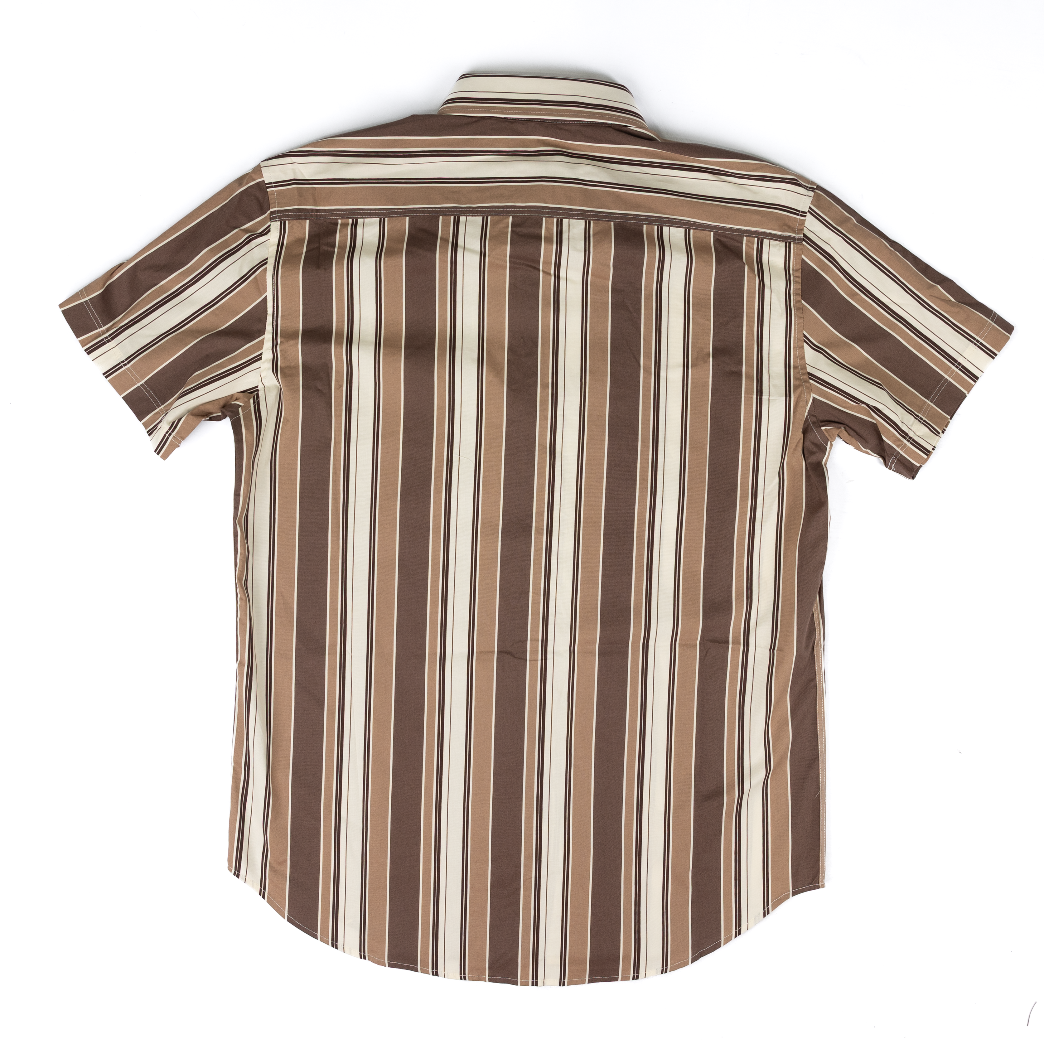 Men's Rock and Roll Denim Brown Striped Short Sleeve Button up BMB3S08663