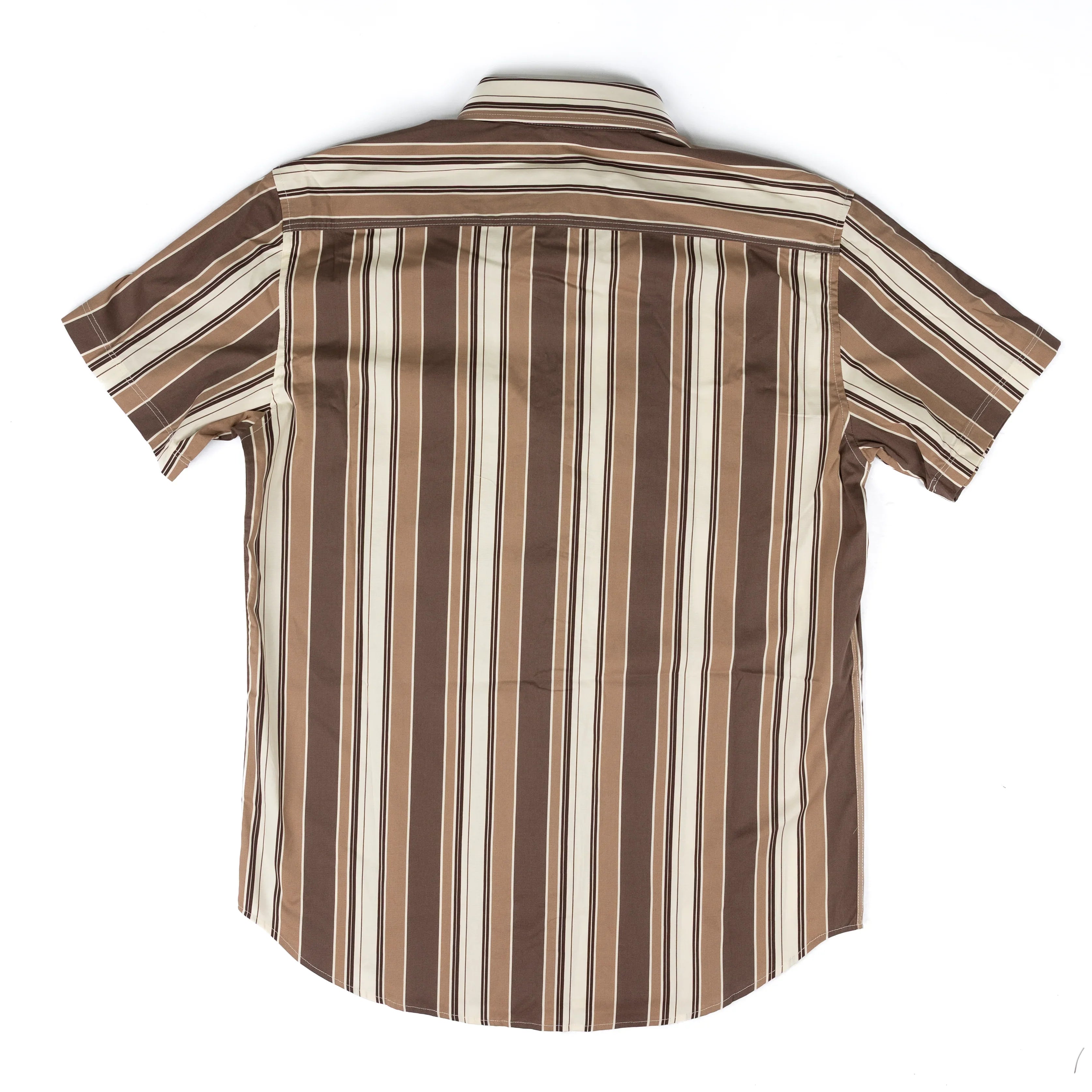 Men's Rock and Roll Denim Brown Striped Short Sleeve Button up BMB3S08663