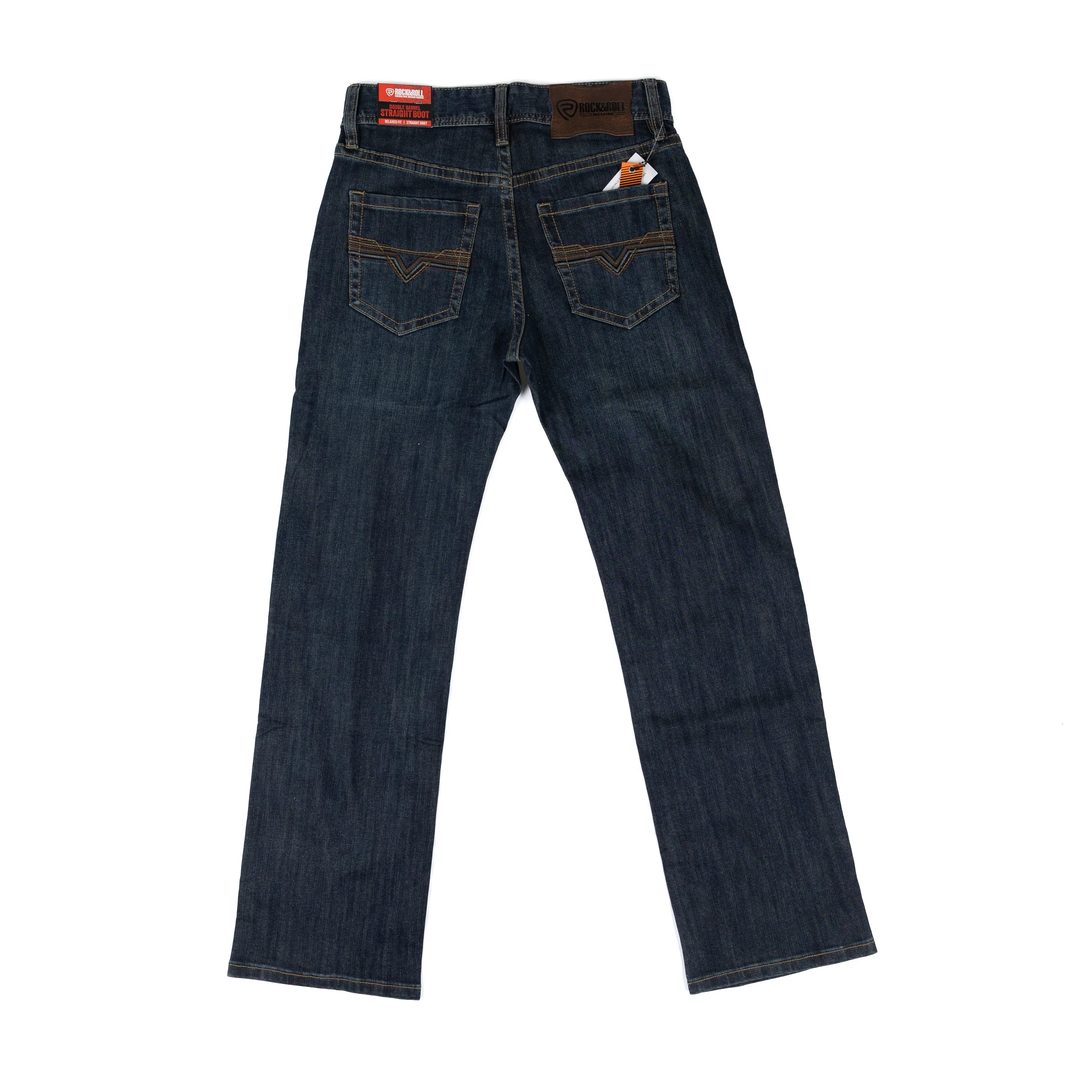 Men's Rock and Roll Denim Dark Wash Double Barrel Relaxed Straight Jeans BM0SD08006