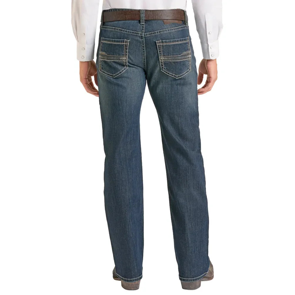 Men's Rock and Roll Denim Embroidered Double Straight Jeans BM0SD07354
