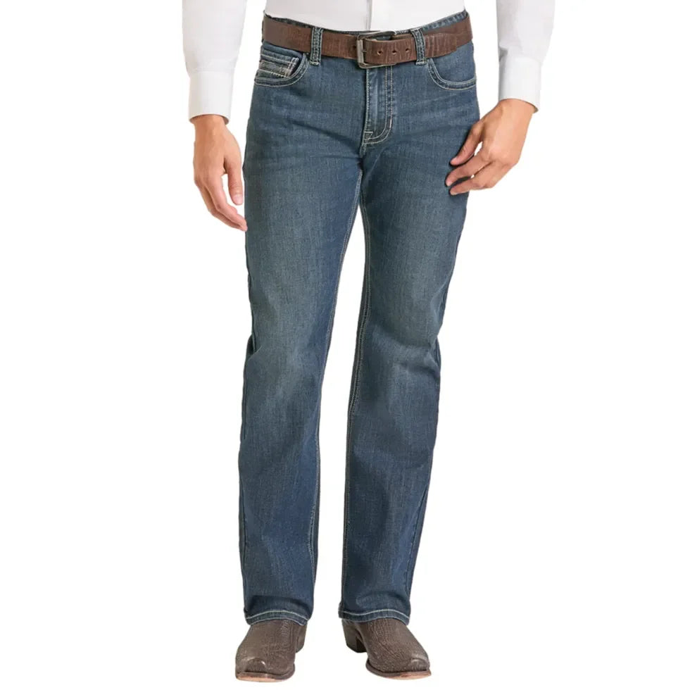 Men's Rock and Roll Denim Embroidered Double Straight Jeans BM0SD07354