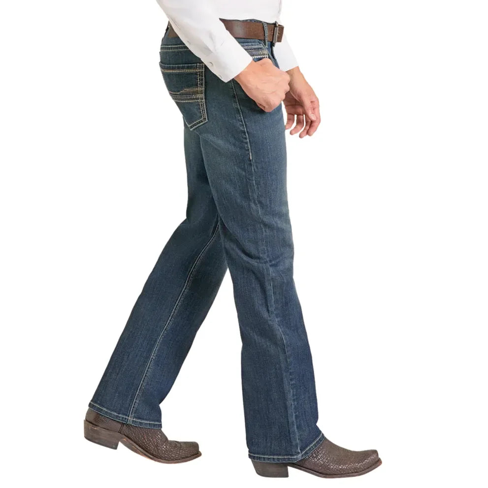 Men's Rock and Roll Denim Embroidered Double Straight Jeans BM0SD07354