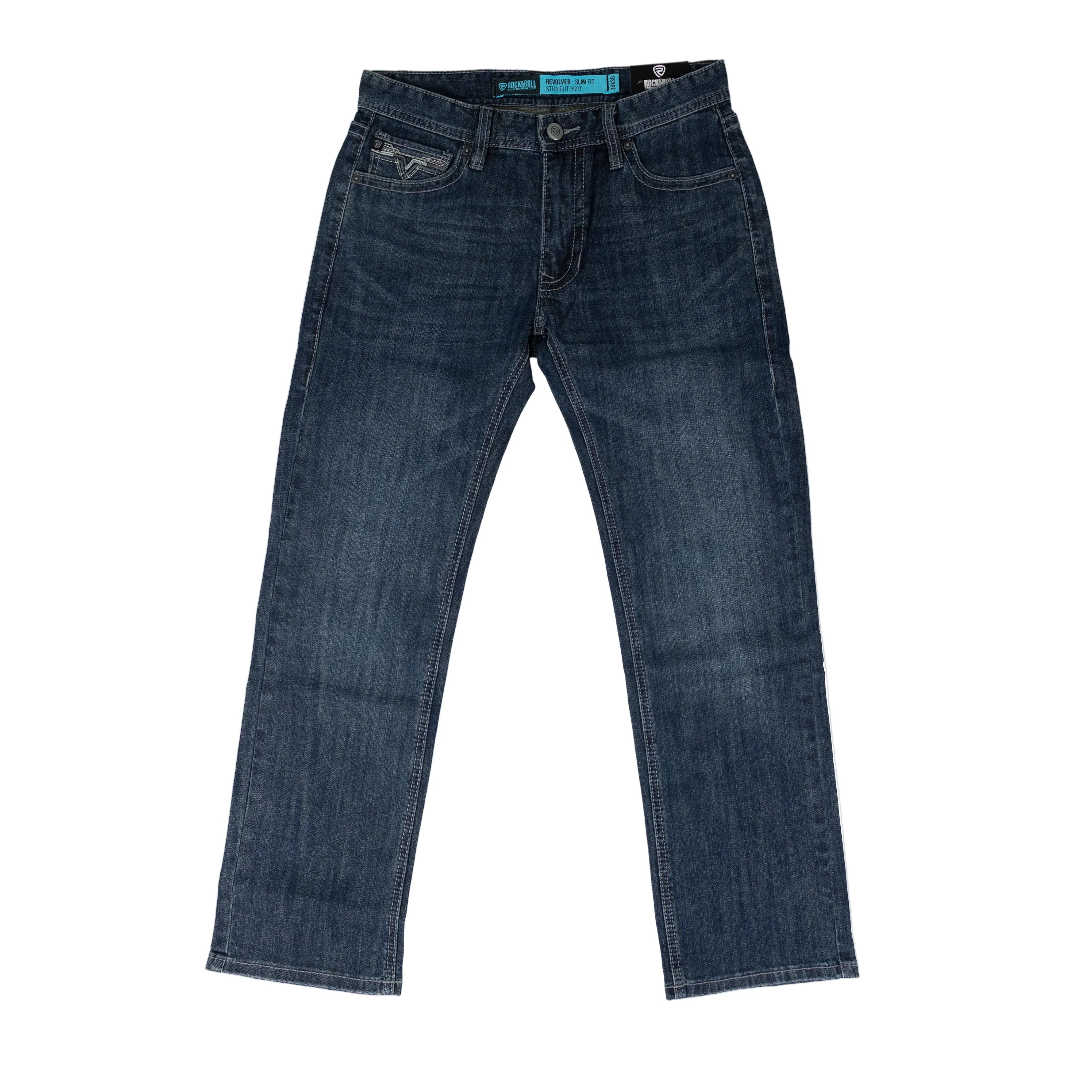 Men's Rock & Roll Denim Gray Pleather Embroidered Revolver Jeans BM1RD08585