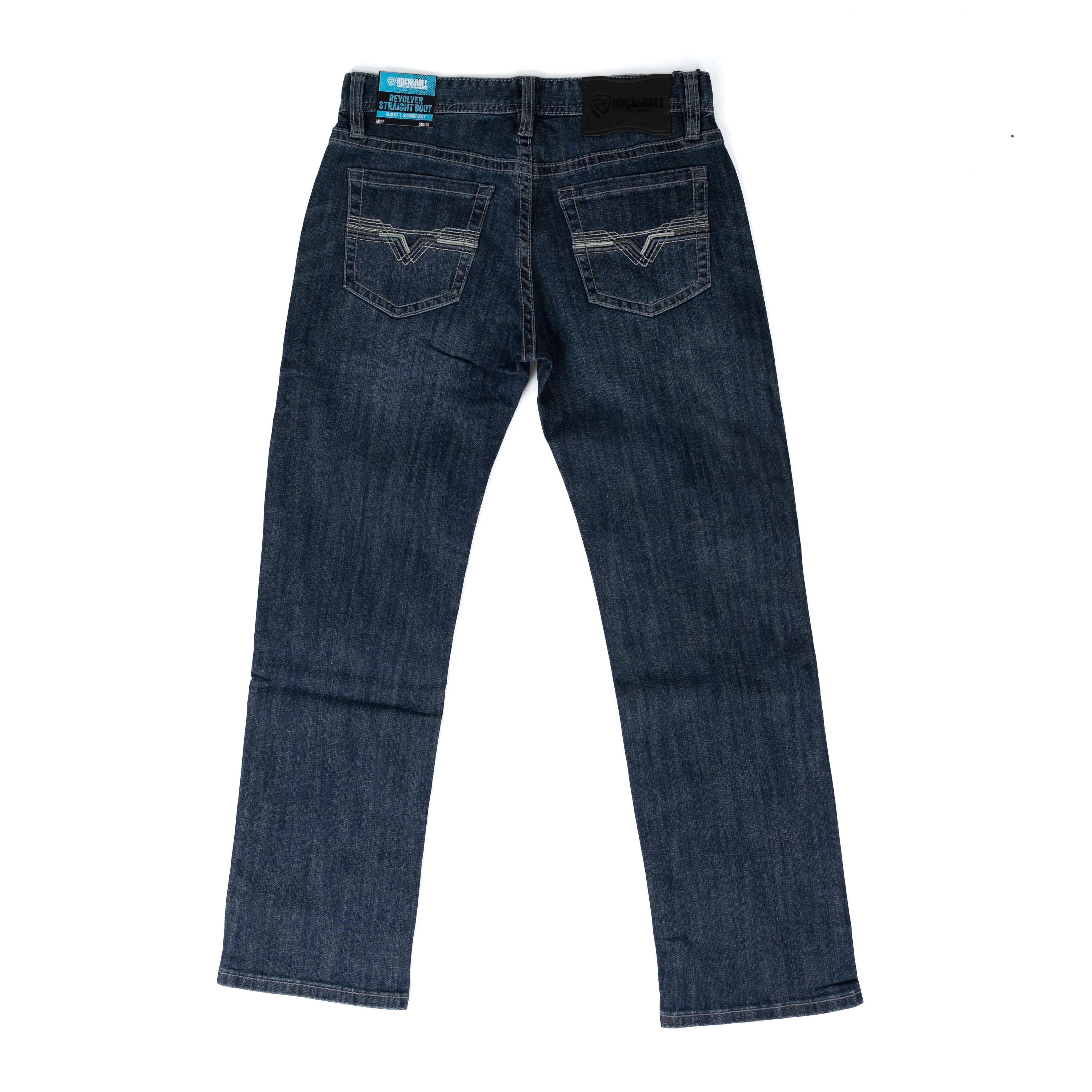 Men's Rock & Roll Denim Gray Pleather Embroidered Revolver Jeans BM1RD08585