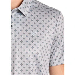 Men's Rock and Roll Denim Grey Medallion Print Polo BM51T07278