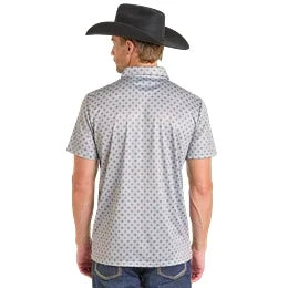 Men's Rock and Roll Denim Grey Medallion Print Polo BM51T07278