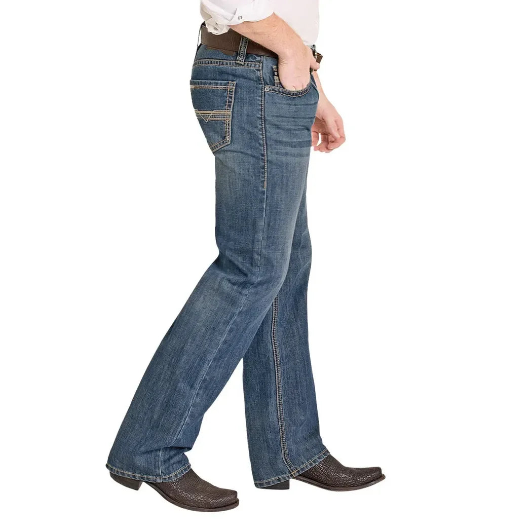 Men's Rock and Roll Denim Ladder Embroidered Double Barrel Straight BM0SD08008