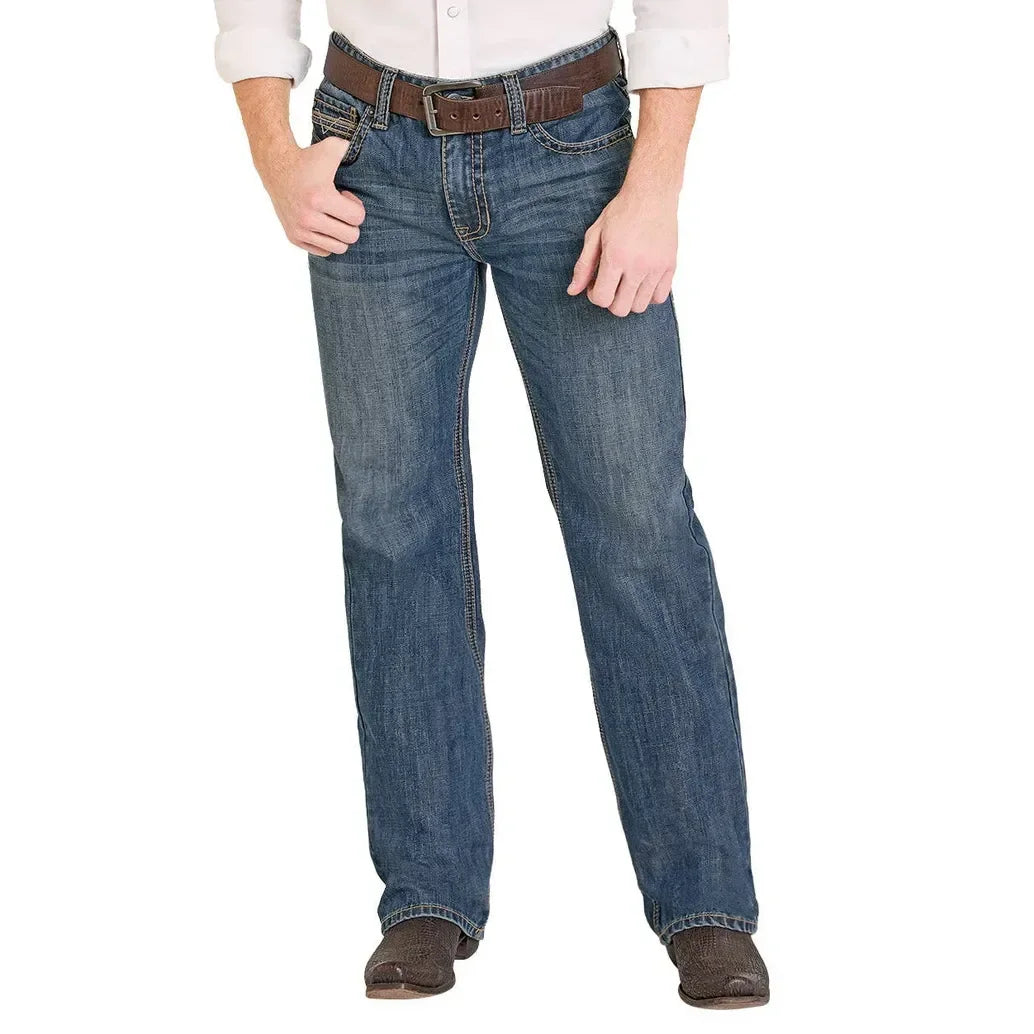 Men's Rock and Roll Denim Ladder Embroidered Double Barrel Straight BM0SD08008
