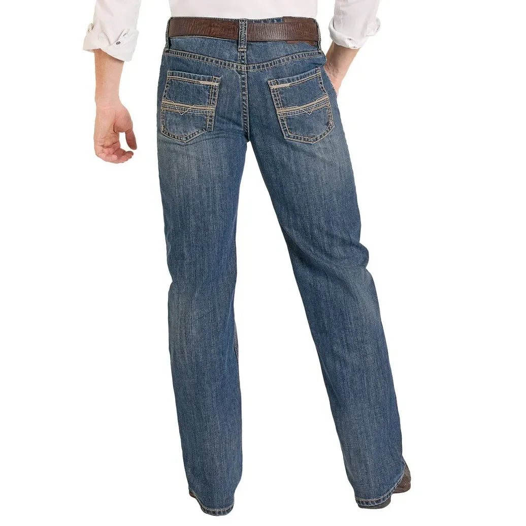 Men's Rock and Roll Denim Ladder Embroidered Double Barrel Straight BM0SD08008