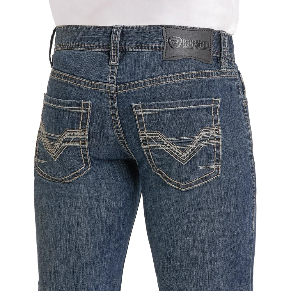 Men's Rock and Roll Denim Ladder Embroidered Pistol Straight Jeans BM1PD07356