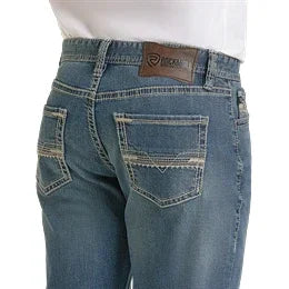 Men's Rock & Roll Denim Ladder Stitch Embroidered Double stack Dark Vintage BMTBD07351