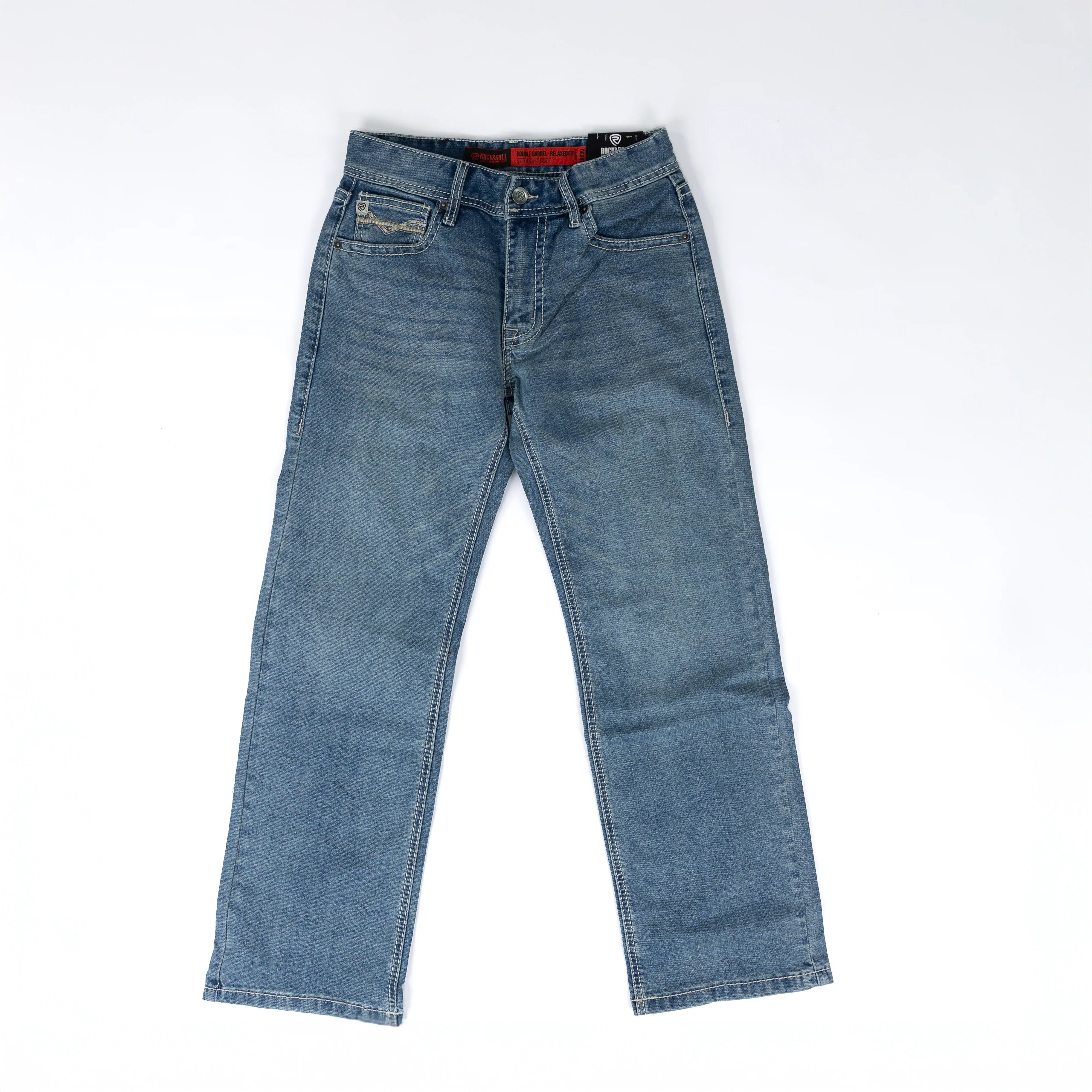 Men's Rock and Roll Denim Light Wash Double Barrell Straight Bootcut Jeans BM0SD08575