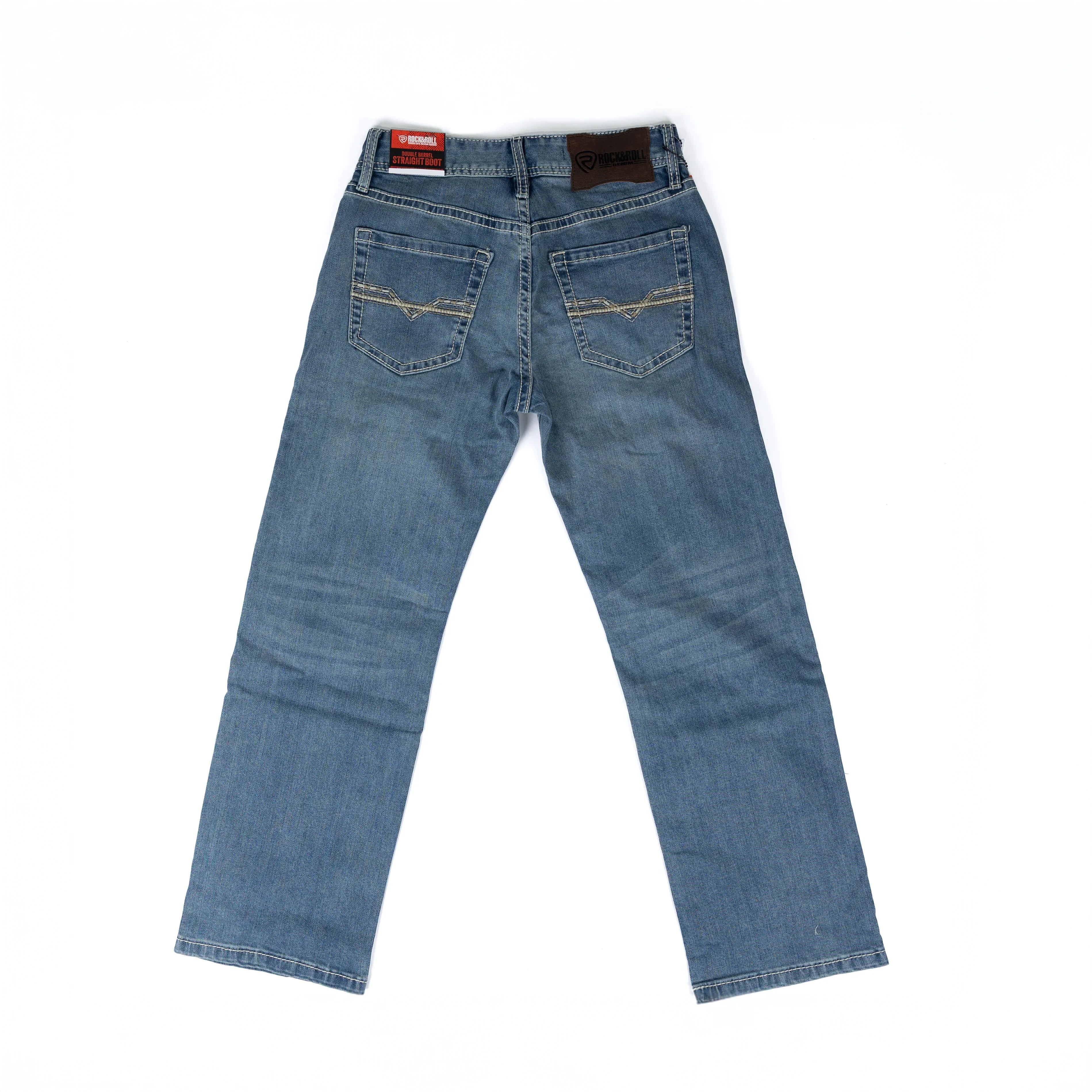 Men's Rock and Roll Denim Light Wash Double Barrell Straight Bootcut Jeans BM0SD08575