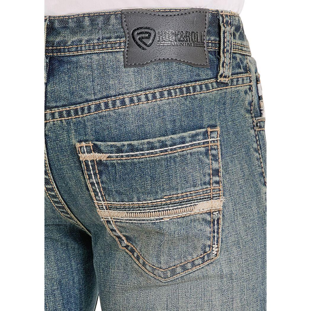 Men's Rock and Roll Denim Medium Wash Pistol Straight Denim Jeans BM1PD08012
