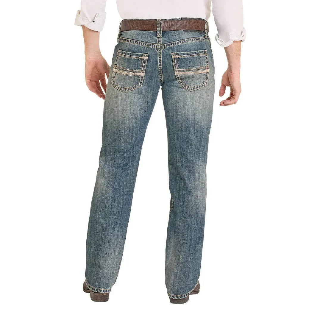 Men's Rock and Roll Denim Medium Wash Pistol Straight Denim Jeans BM1PD08012