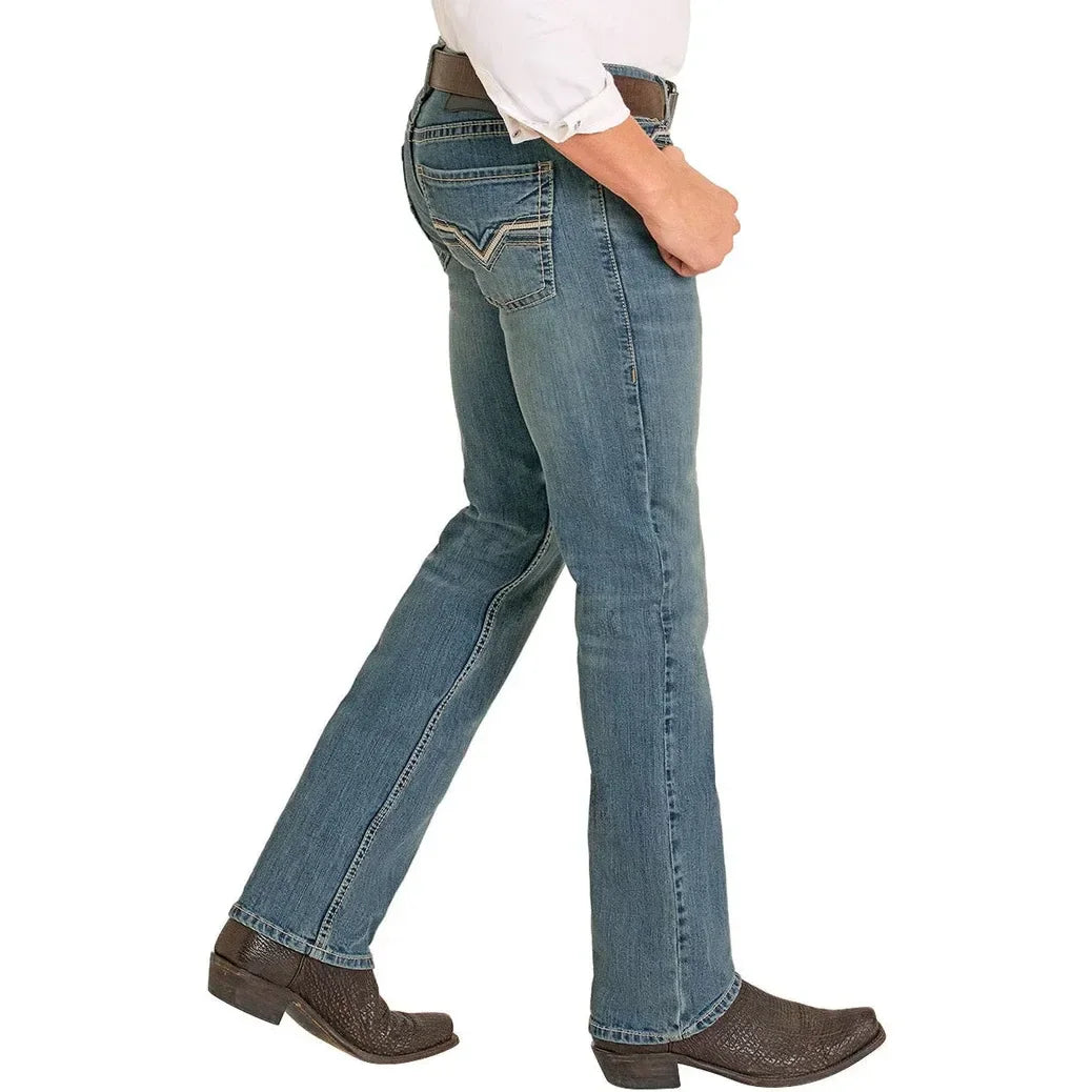 Men's Rock and Roll Denim Medium Wash Slim Straight Jeans BM1RD08025