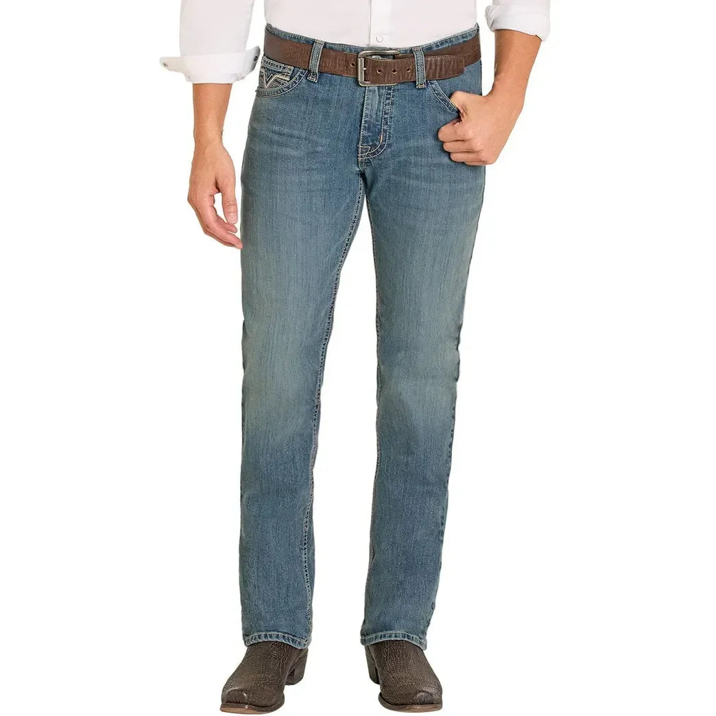 Men's Rock and Roll Denim Medium Wash Slim Straight Jeans BM1RD08025