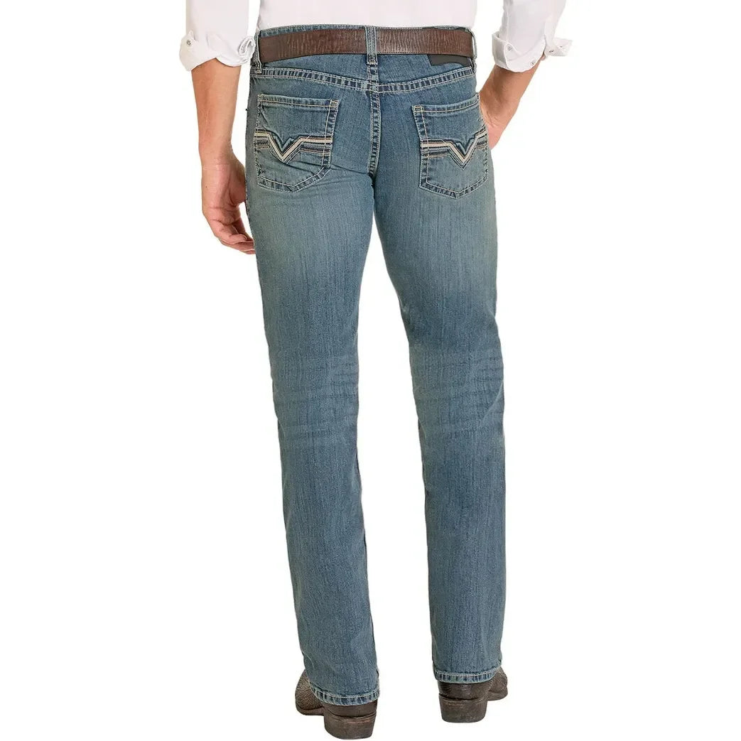 Men's Rock and Roll Denim Medium Wash Slim Straight Jeans BM1RD08025