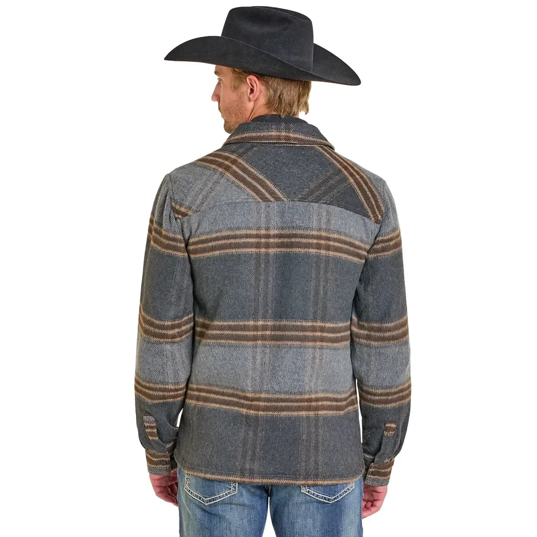 Men's Rock and Roll Denim Plaid Full Zip Shirt Jacket BM92C06714-01