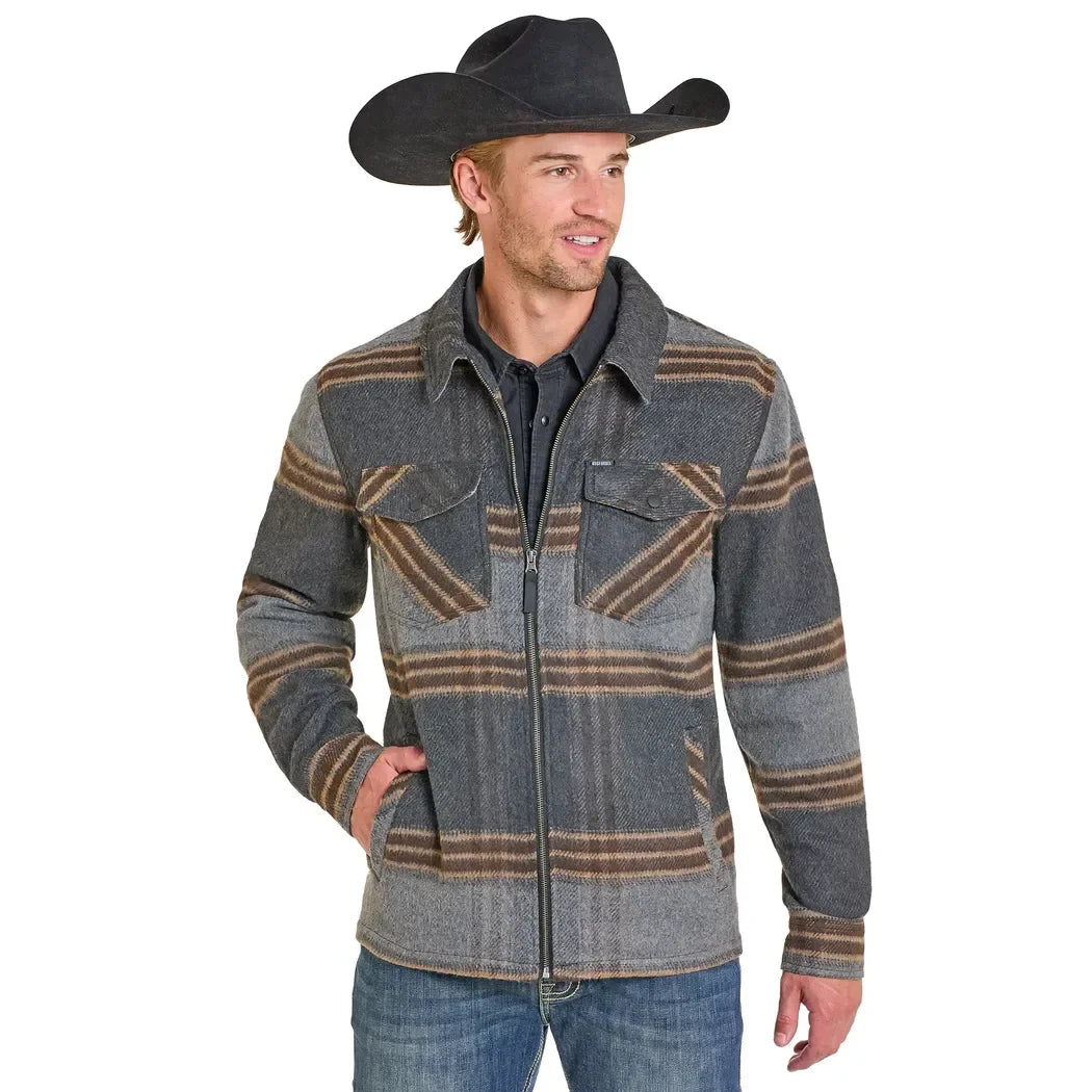 Men's Rock and Roll Denim Plaid Full Zip Shirt Jacket BM92C06714-01