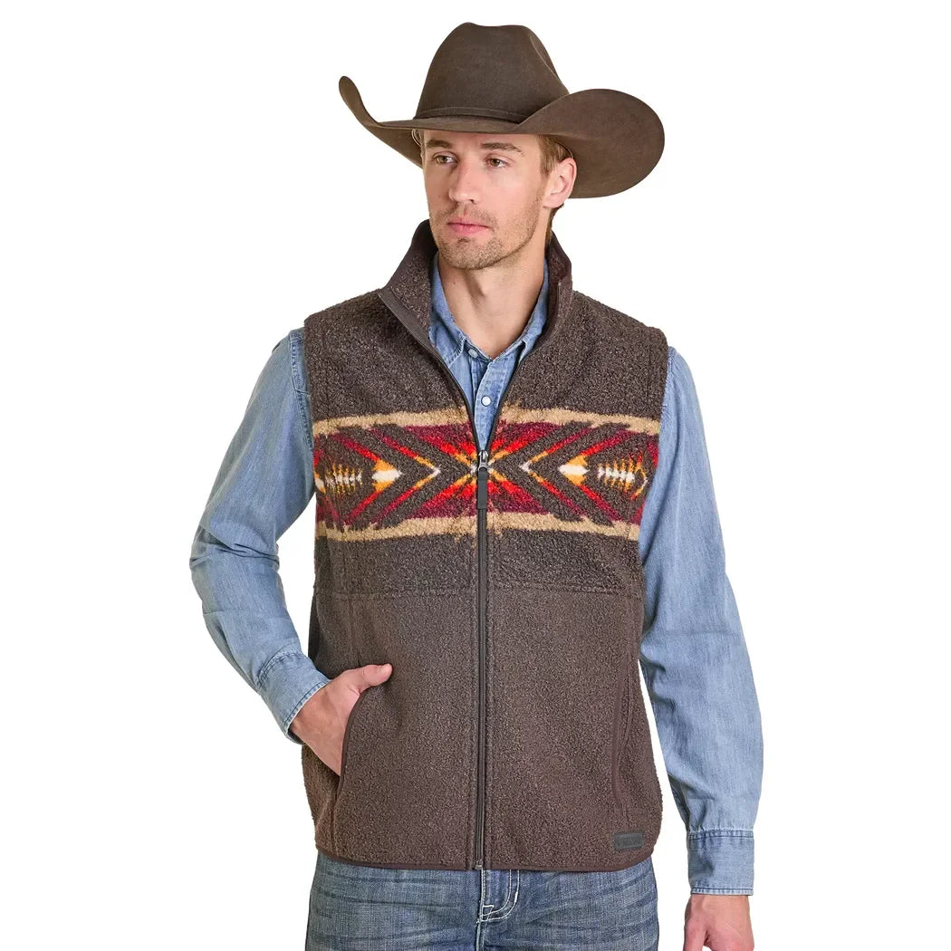 Men's Rock and Roll Denim Printed Border Berber Vest BM98C06891-22