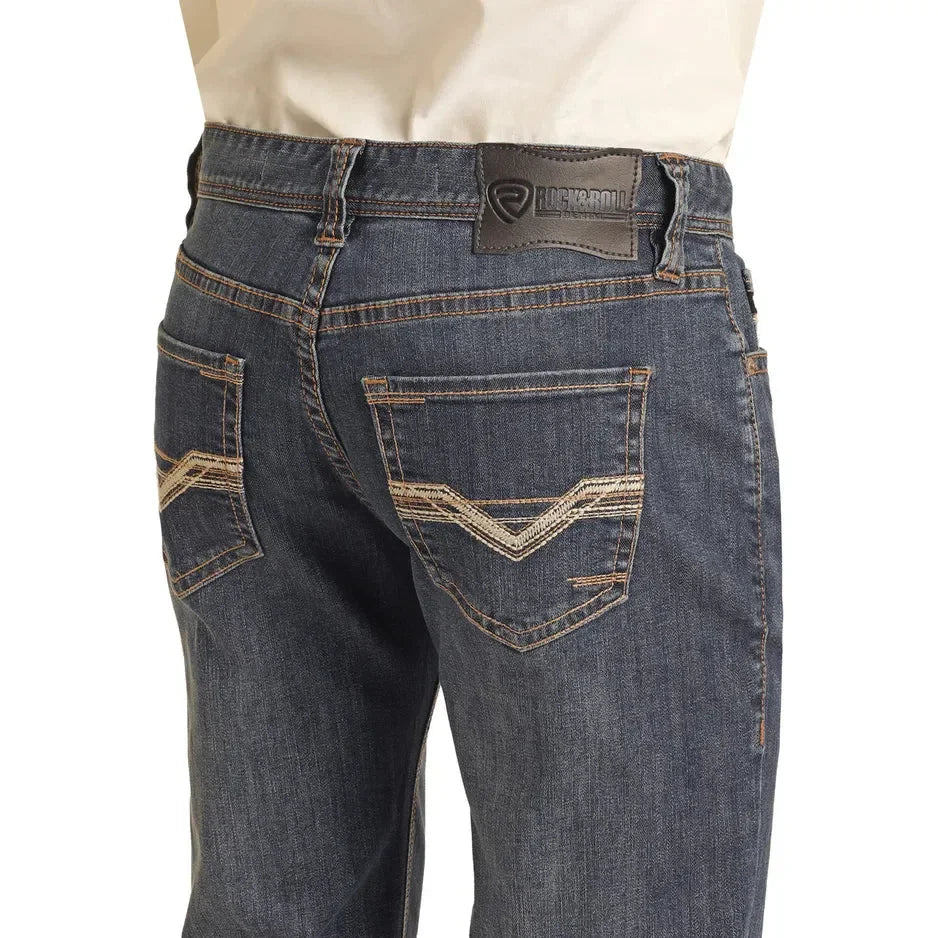 Men's Rock and Roll Denim Regular Fit Rope Stitch Embroidered Straight Boot Jeans BM1PD04252 - Crazy House Western Wear