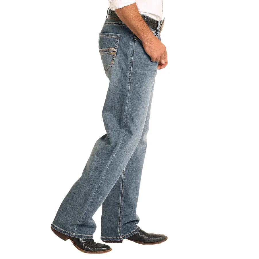 Men's Rock and Roll Denim Regular Fit Two-Tone Stitch Stackable Bootcut Jeans BMSPD04818 - Crazy House Western Wear