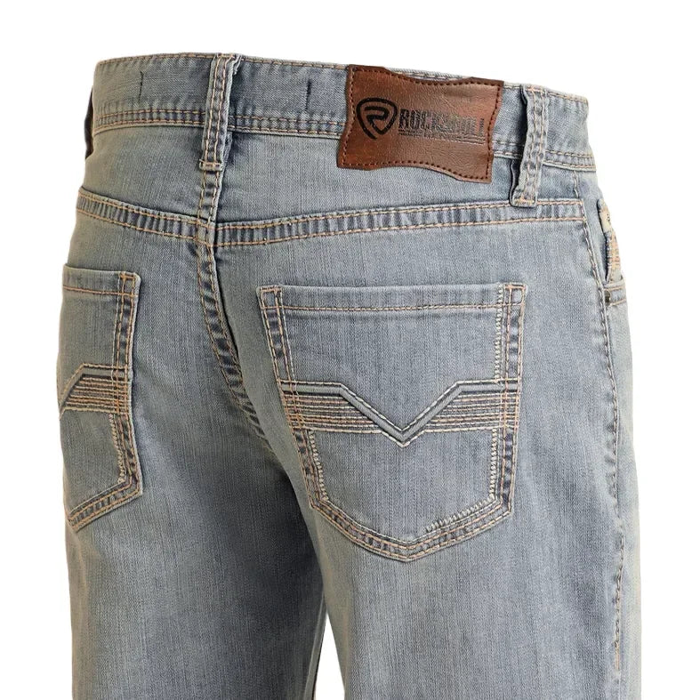 Men's Rock and Roll Denim Relaxed Fit Embroidery Straight Leg Jeans BM0SD06125