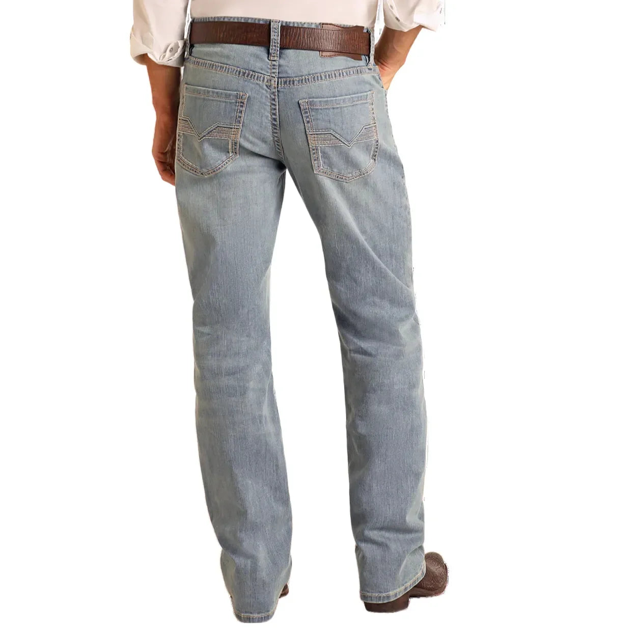 Men's Rock and Roll Denim Relaxed Fit Embroidery Straight Leg Jeans BM0SD06125