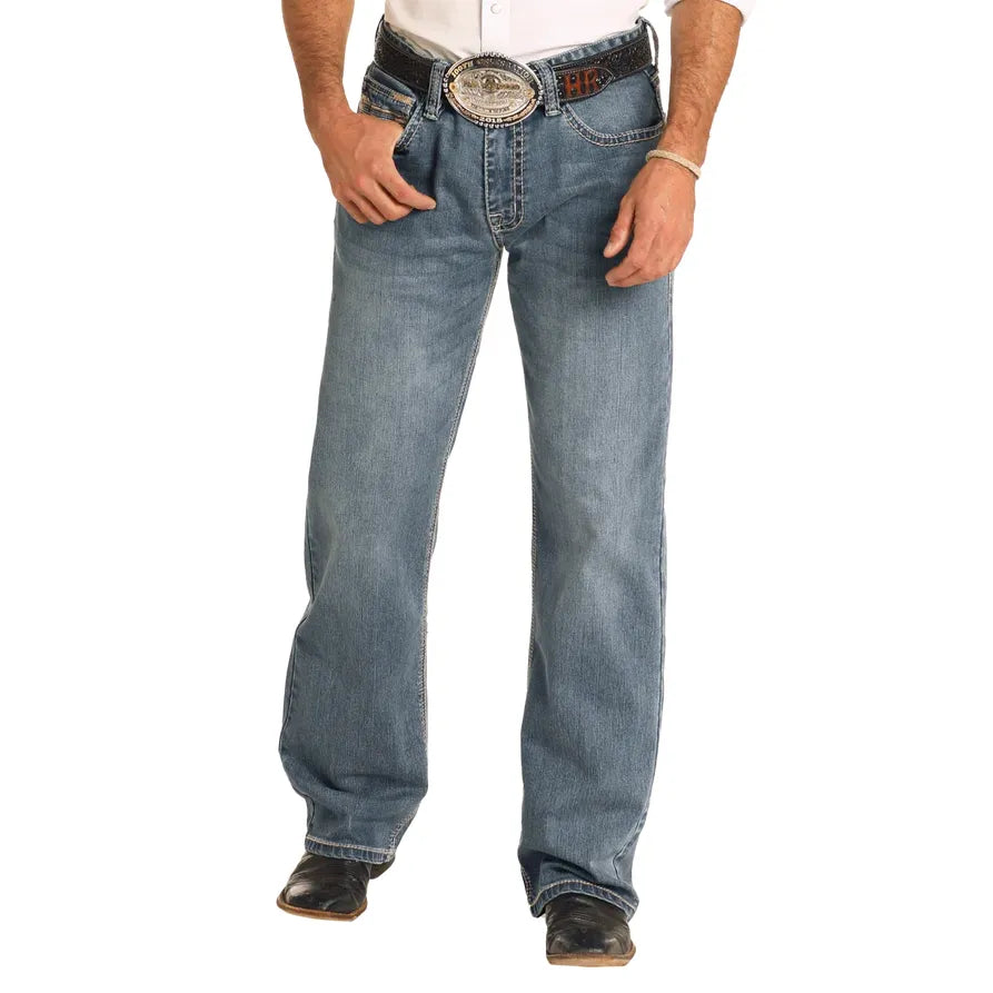 Men's Rock and Roll Denim Relaxed Fit Straight Stitch Straight Leg Jeans BM0SD04814 - Crazy House Western Wear