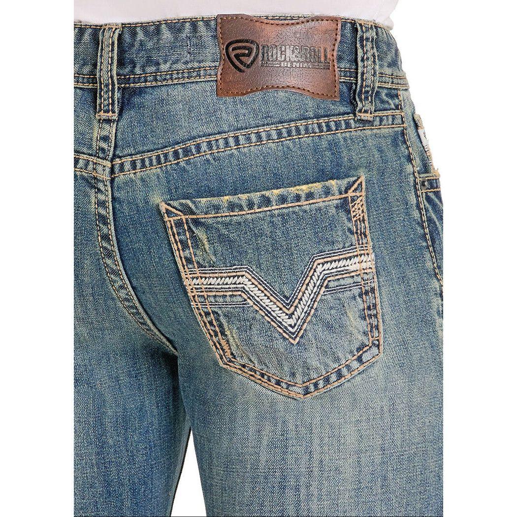 Men's Rock and Roll Denim Rope Stitch Embroidered Double Barrel Straight Jeans BM0SD08004