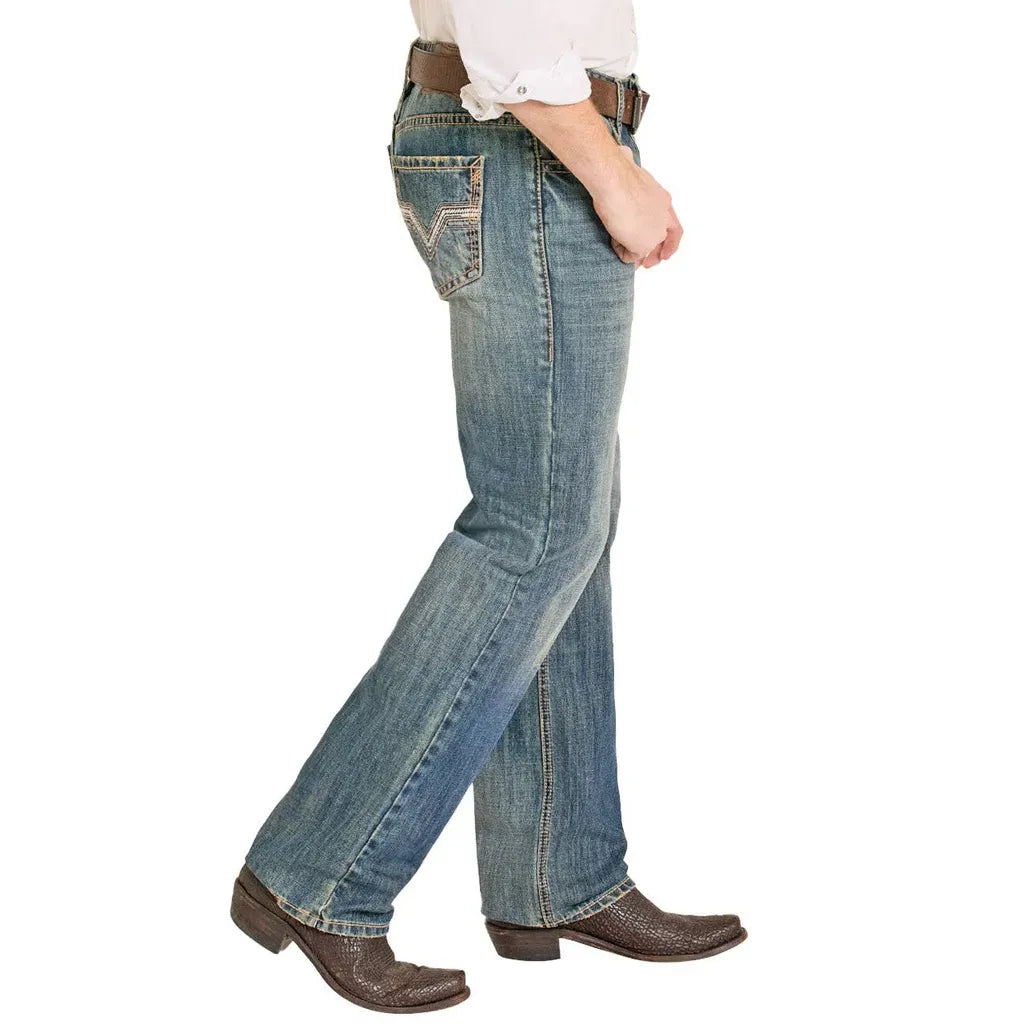 Men's Rock and Roll Denim Rope Stitch Embroidered Double Barrel Straight Jeans BM0SD08004