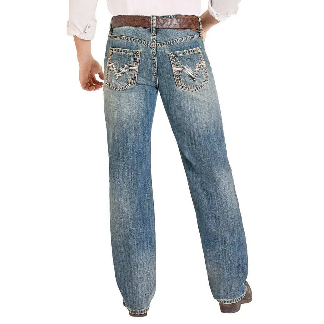 Men's Rock and Roll Denim Rope Stitch Embroidered Double Barrel Straight Jeans BM0SD08004