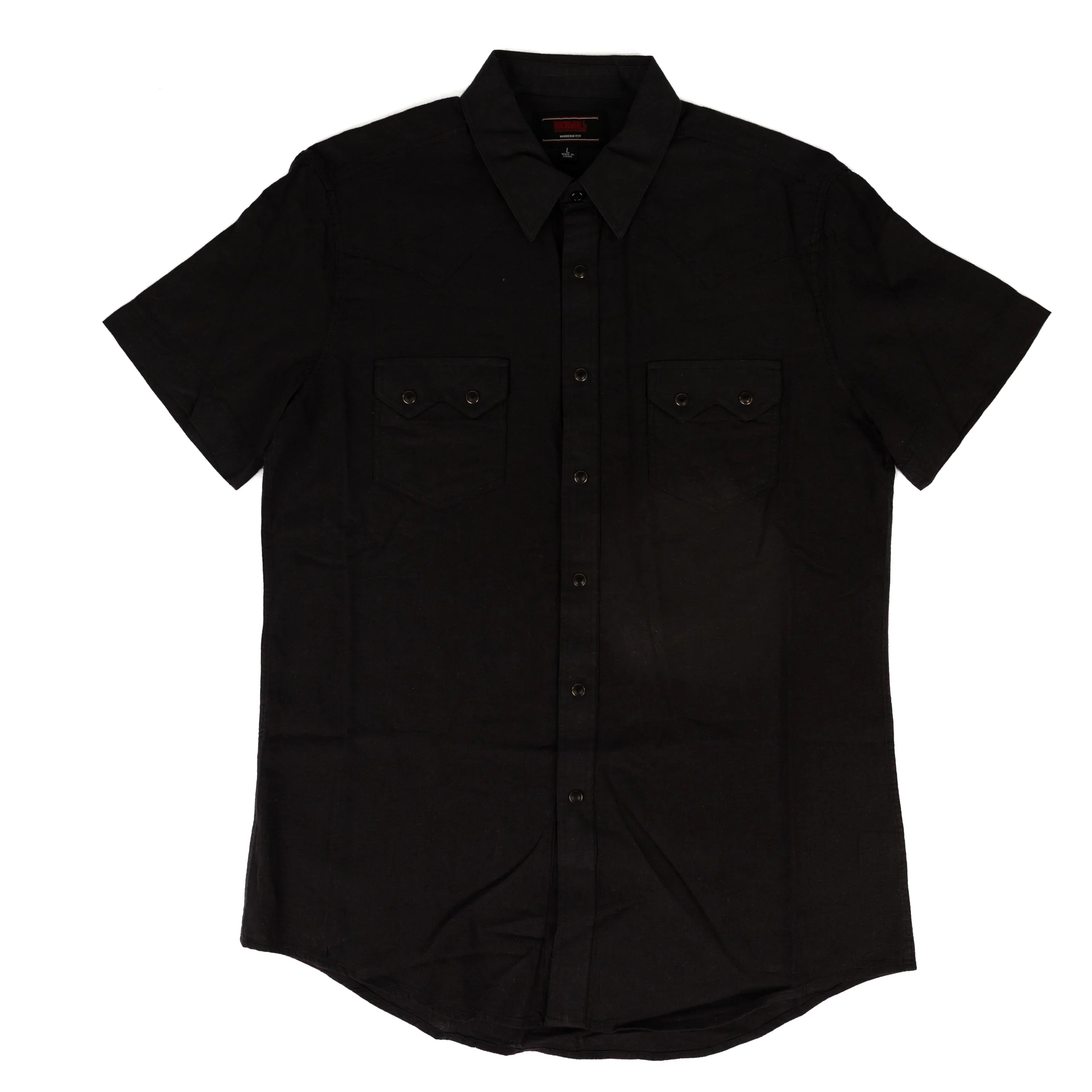 Men's Rock and Roll Denim Short Sleeve Black Button Up Shirt BMN3S08755